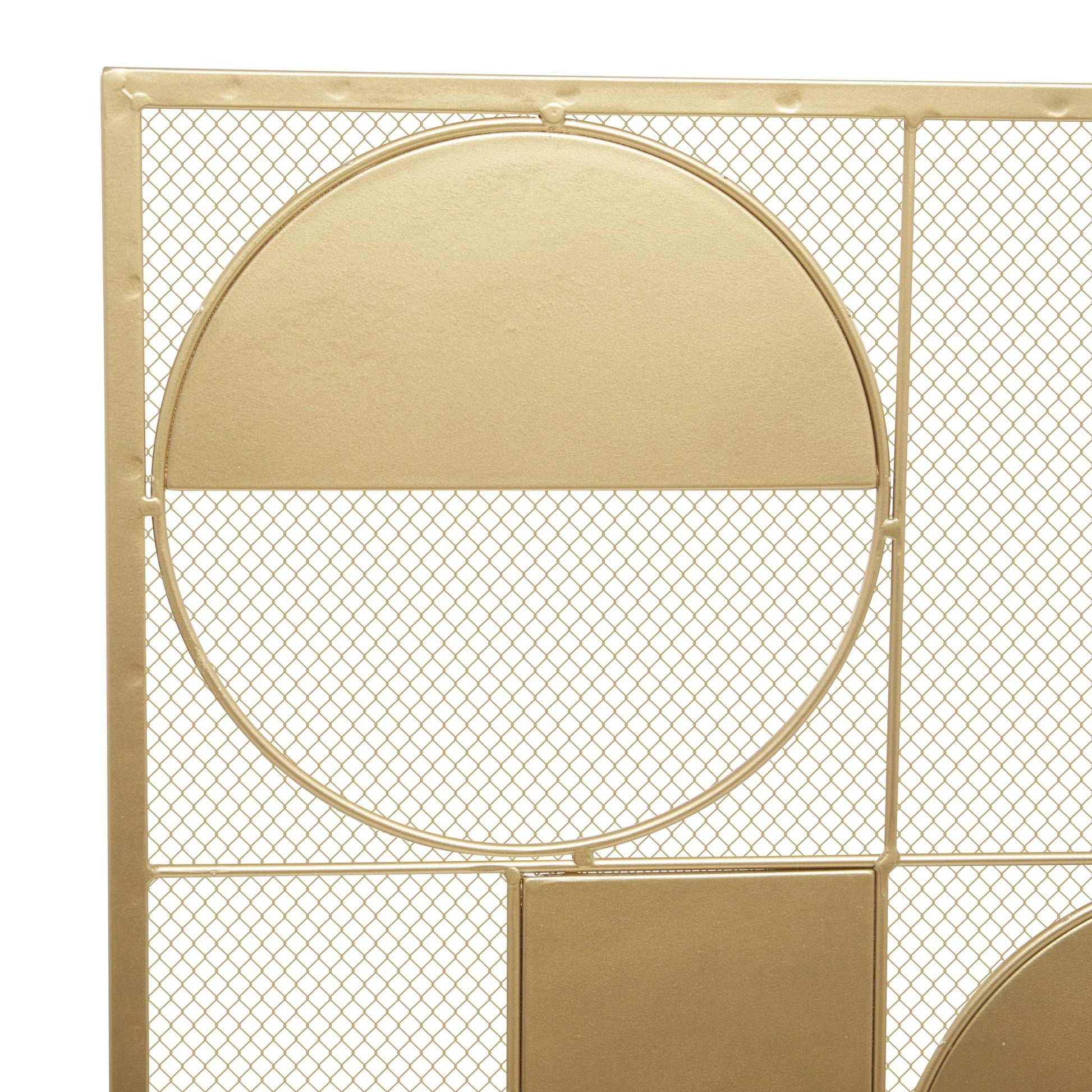 Geometric Gold Metal Cut-Out Single Panel Living Room Fireplace Screen with Mesh Netting