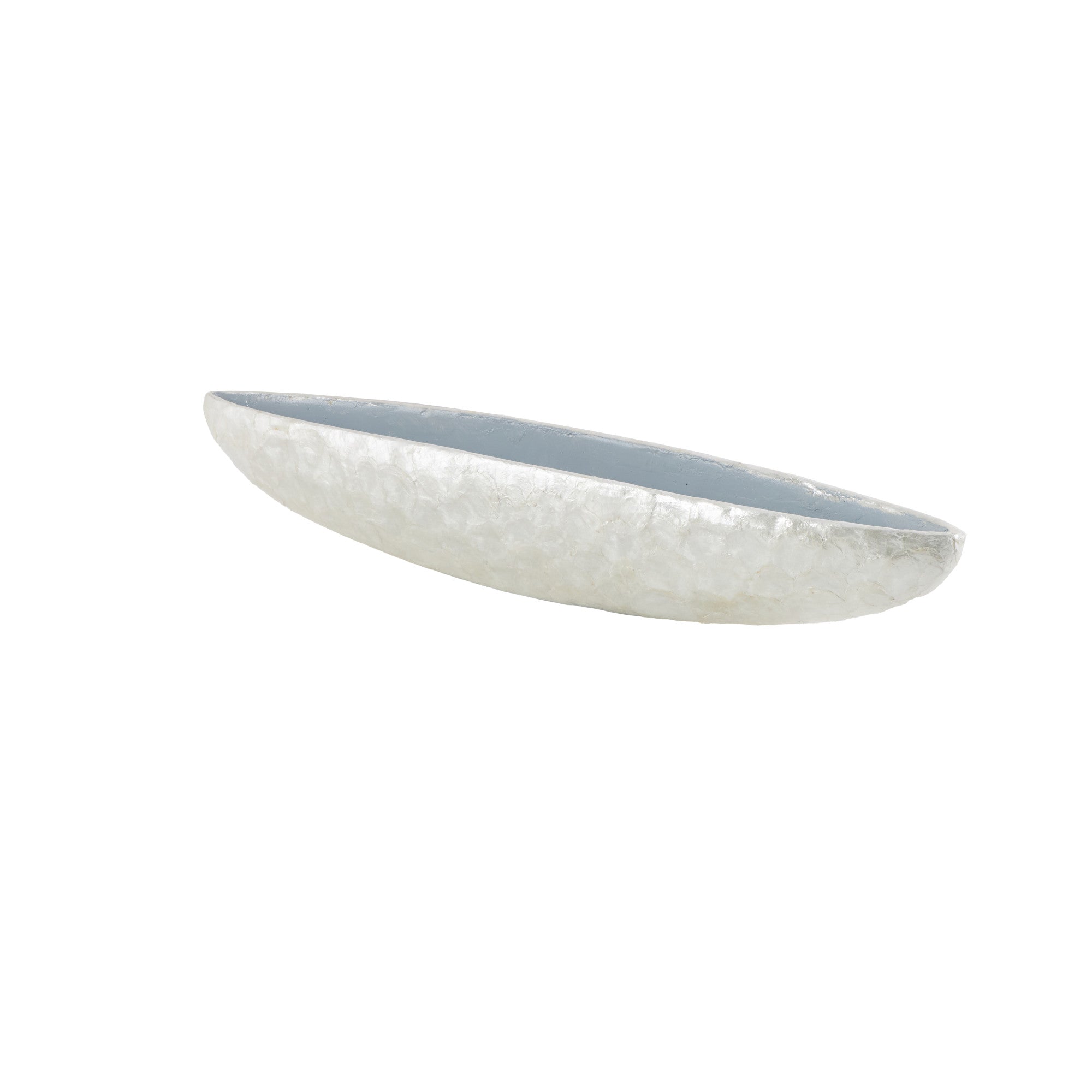 White Capiz Shell Long Oval Large Decorative Bowl with Mosaic Shell Accents