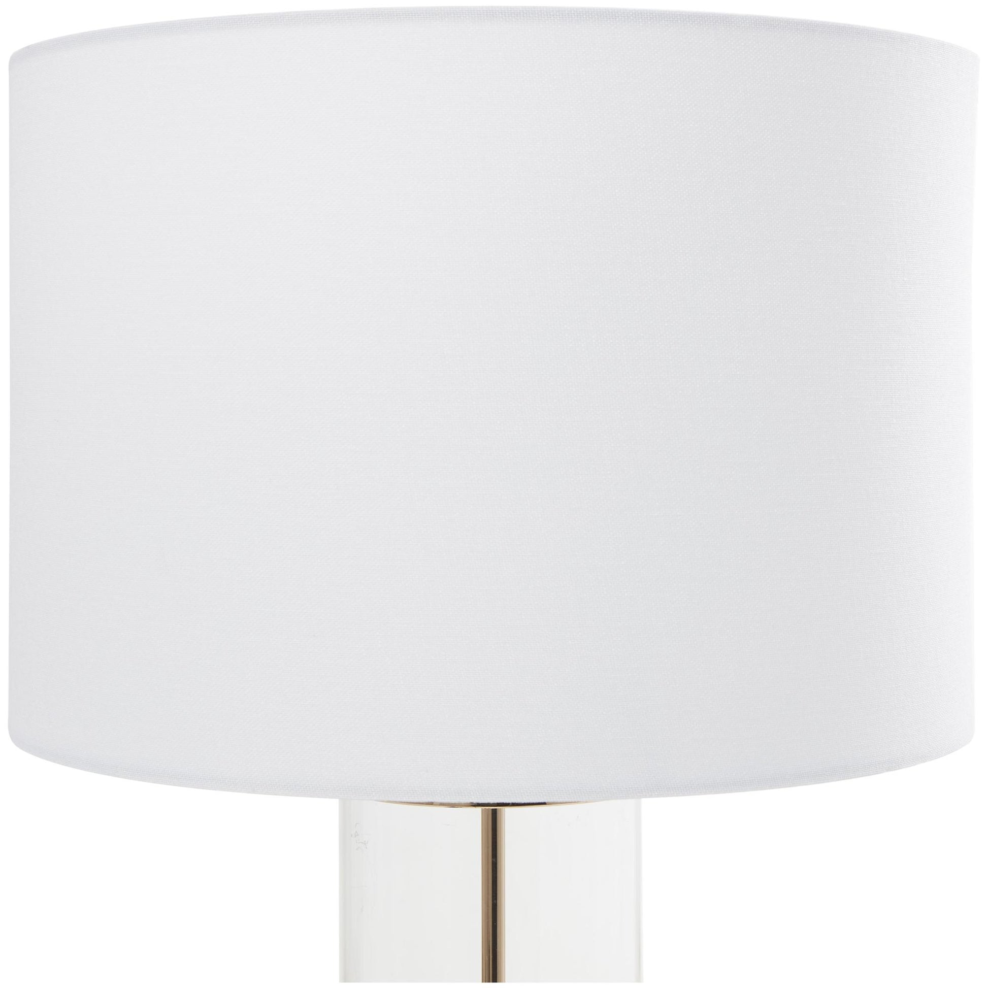 CosmoLiving by Cosmopolitan Gold Tempered Glass Transparent Base Room Table Lamp with Drum Shade