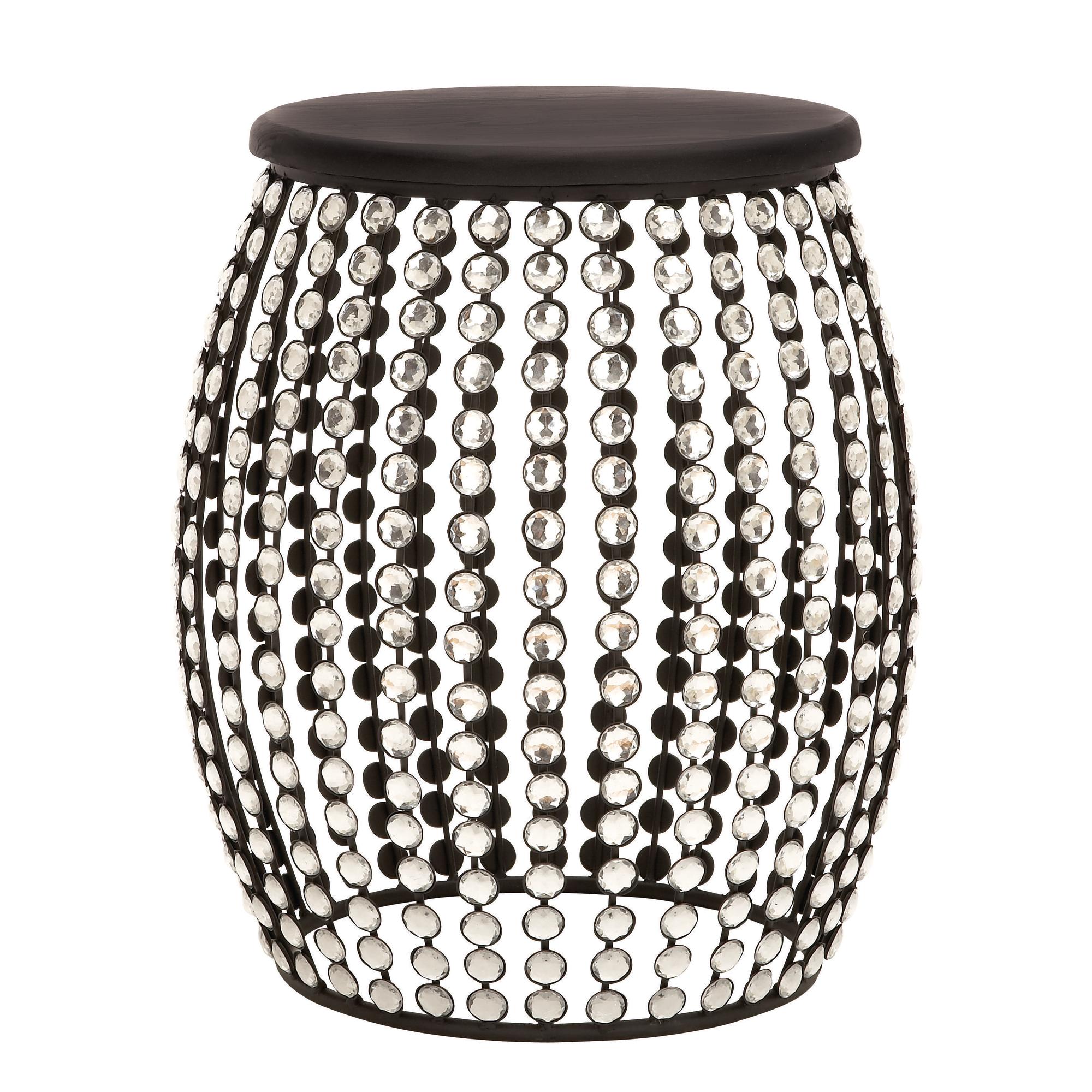 Metal Open Frame Side End Accent Table with Crystal Embellishments