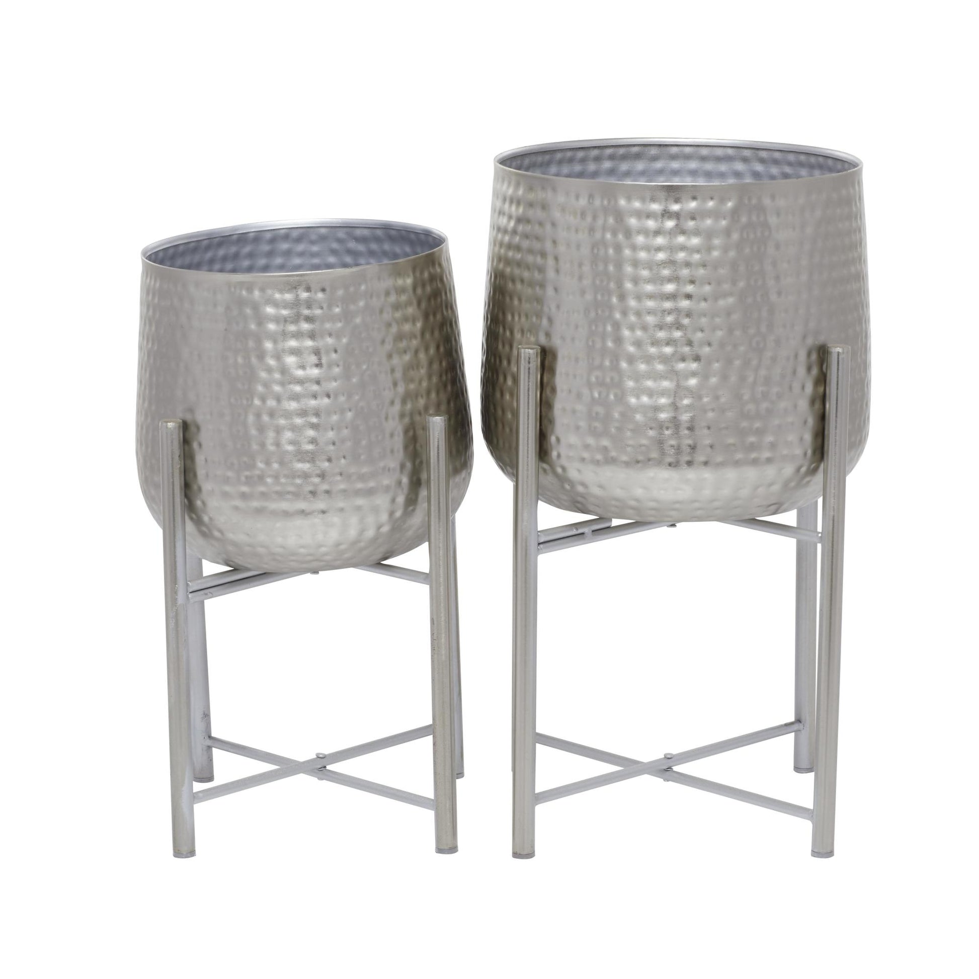 CosmoLiving by Cosmopolitan Set of 2 Metal Hammered Indoor Outdoor Planter with Removable Stand