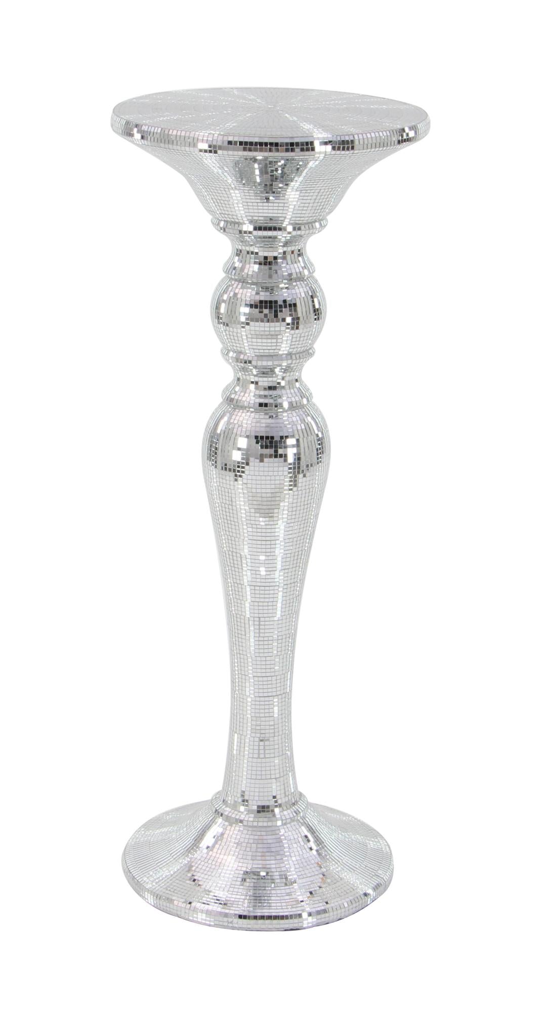 Silver Glass Mosaic Mirrored Turned Floor Side End Pedestal Table