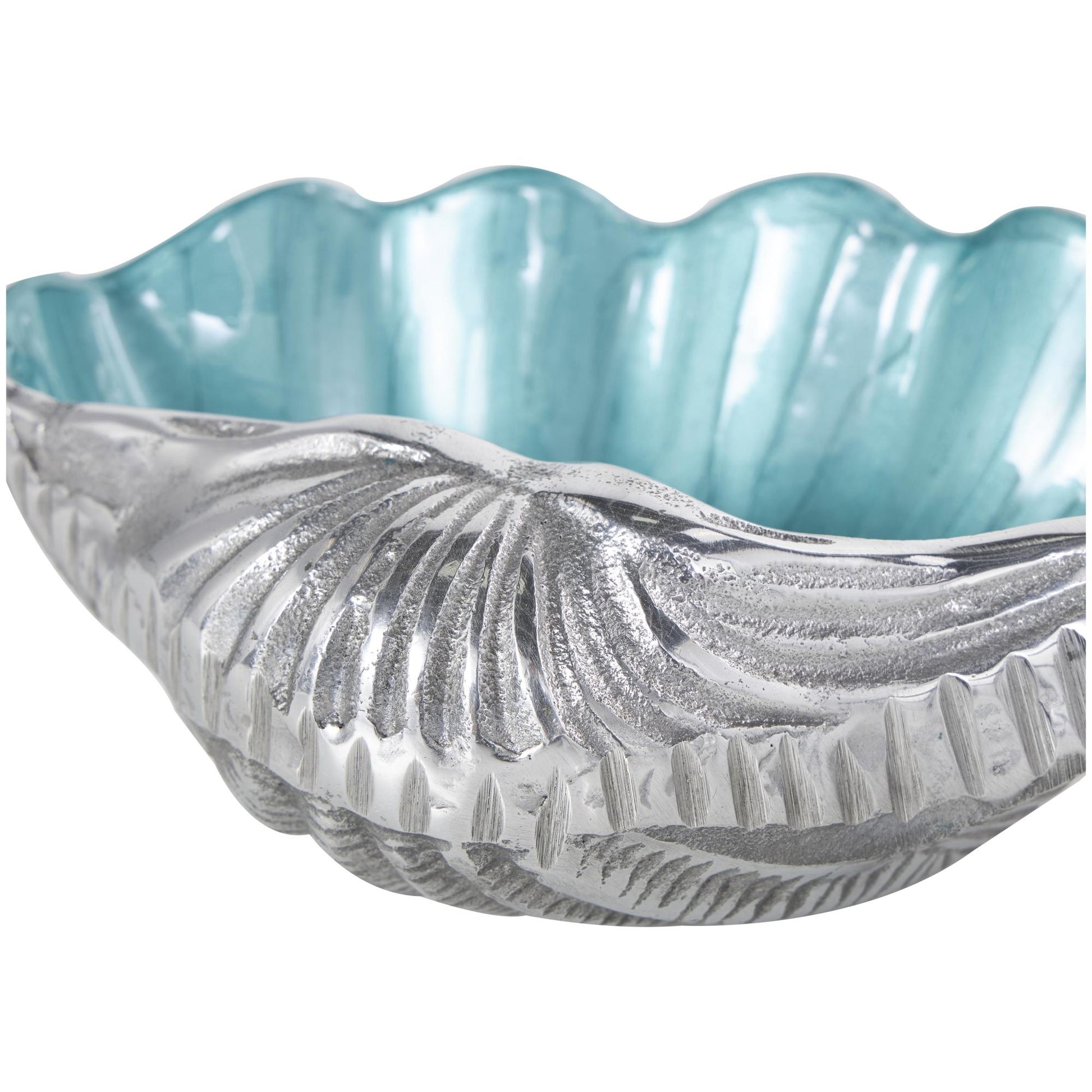 Set of 3 Shell Multi Colored Aluminum Metal Enameled Large Decorative Bowl with Silver Bases
