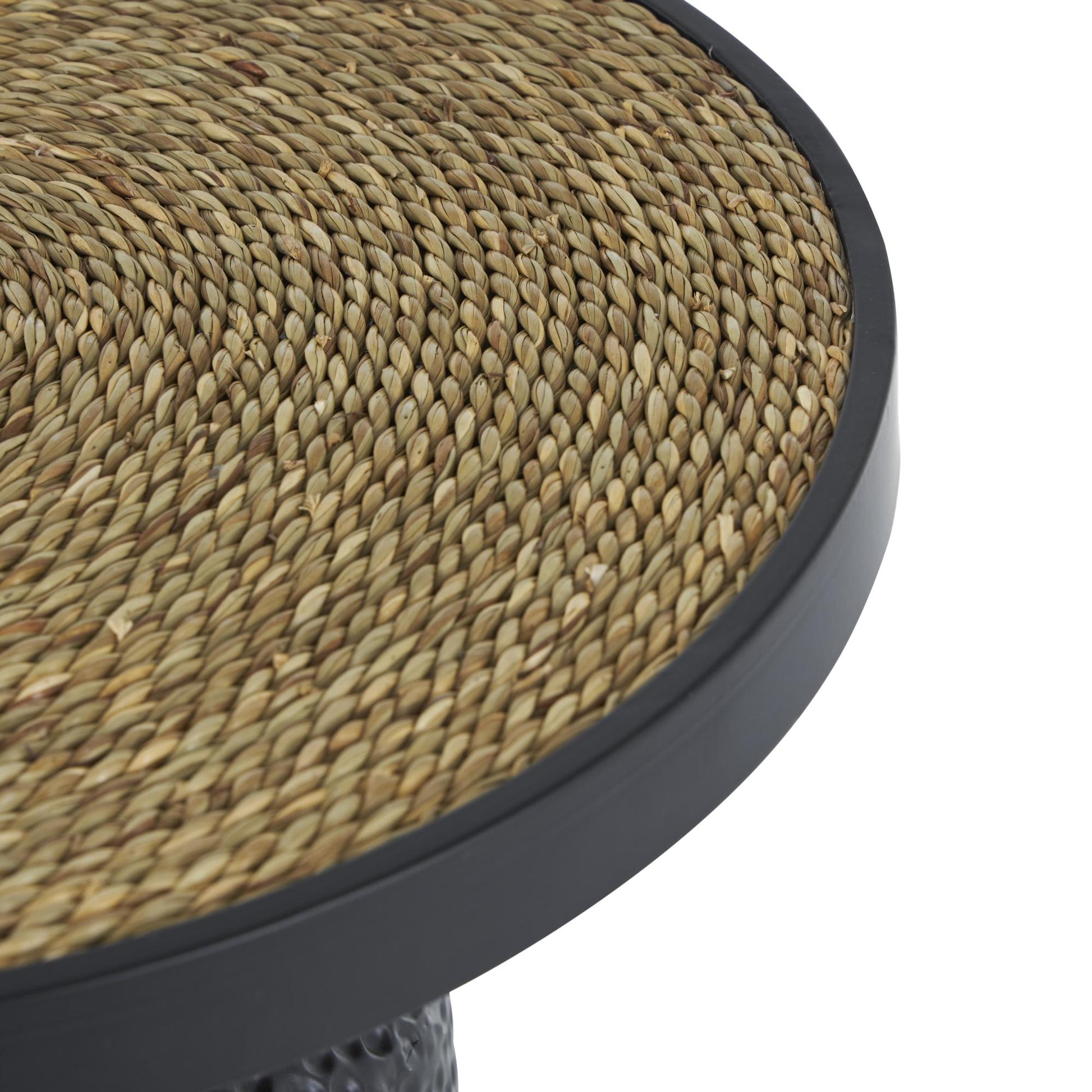 Black Metal Handmade Side End Accent Table with Rope Tabletop