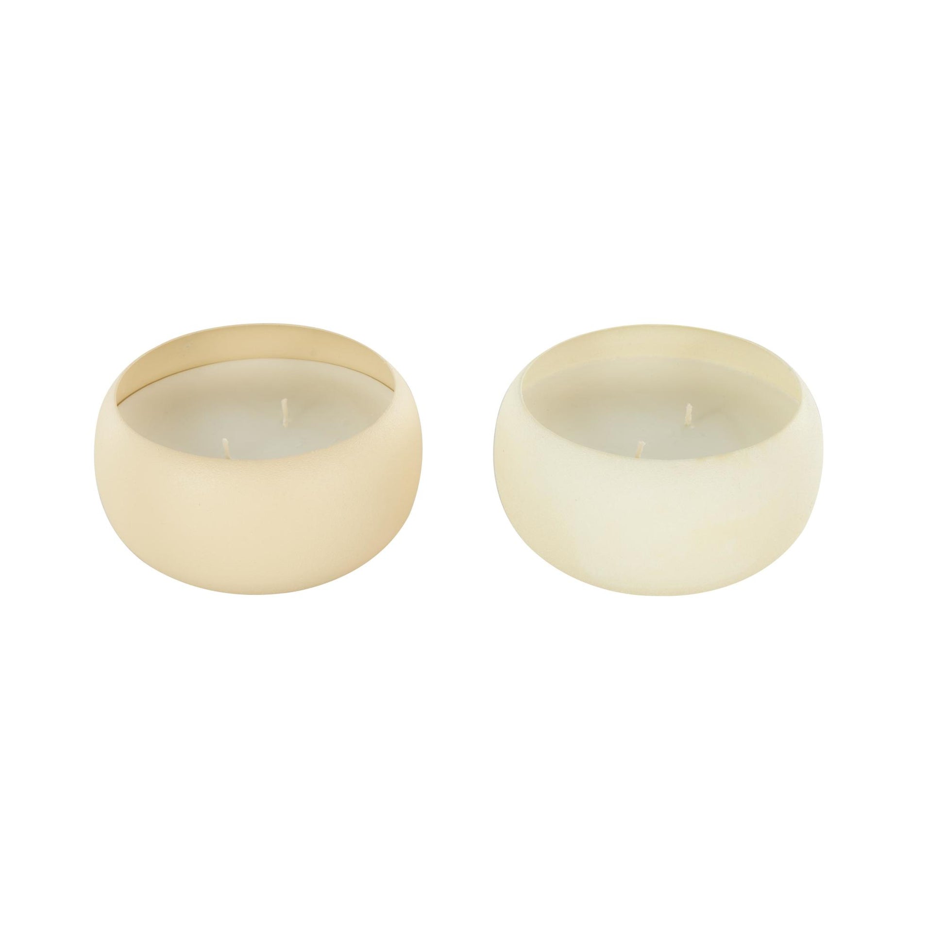 Set of 2 Metal Fresh Cotton/ White Tea & Ginger Scented Textured 11oz 2 Wick Decorative Candle with White Wax