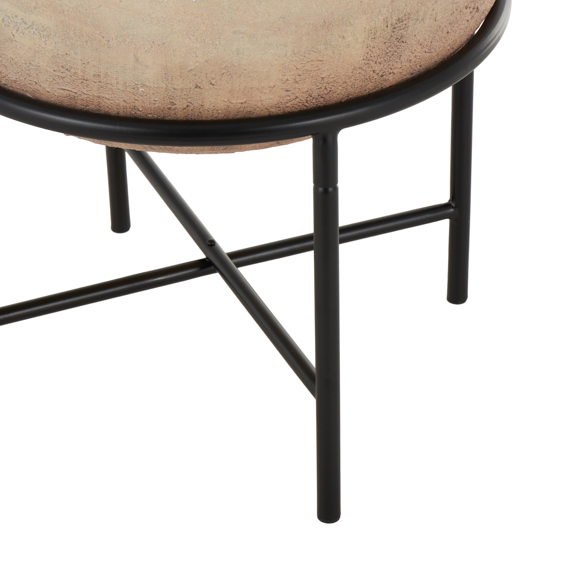 Beige Magnesium Oxide Wide Decorative Vase with Black Metal Stand