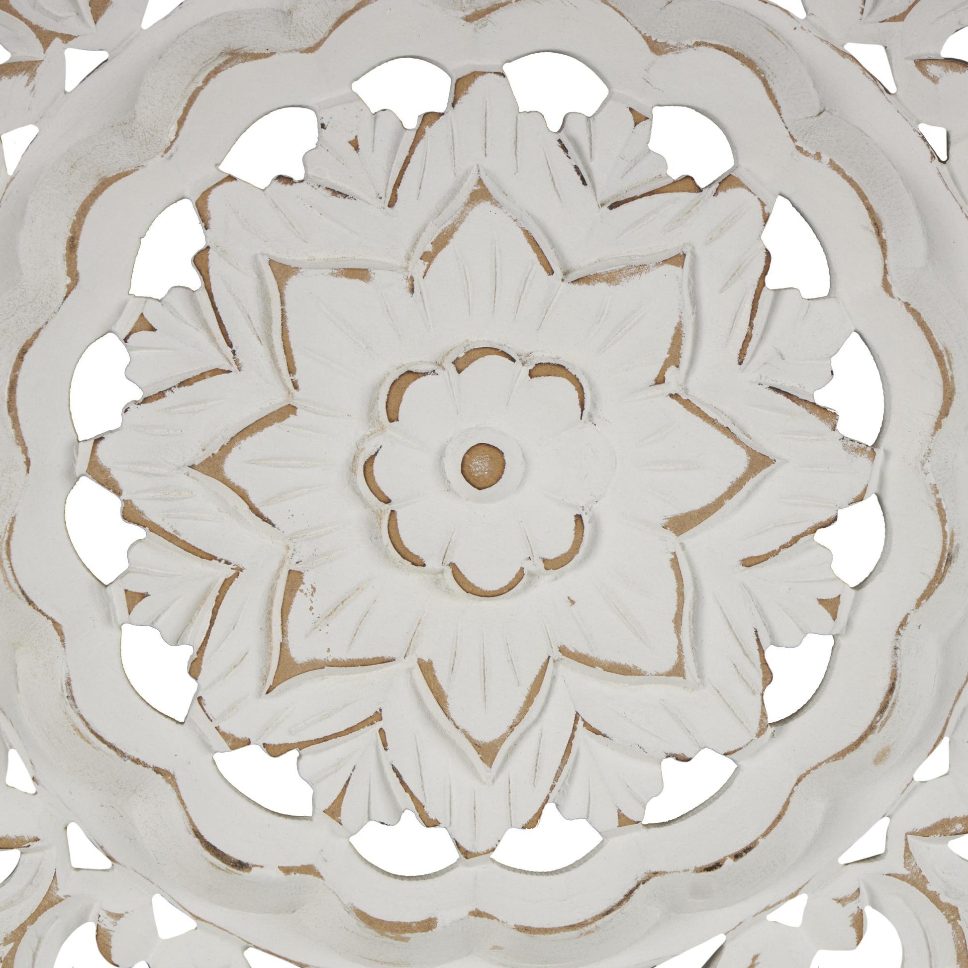 Floral White Wood Handmade Intricately Carved Mandala Home Wall Decor
