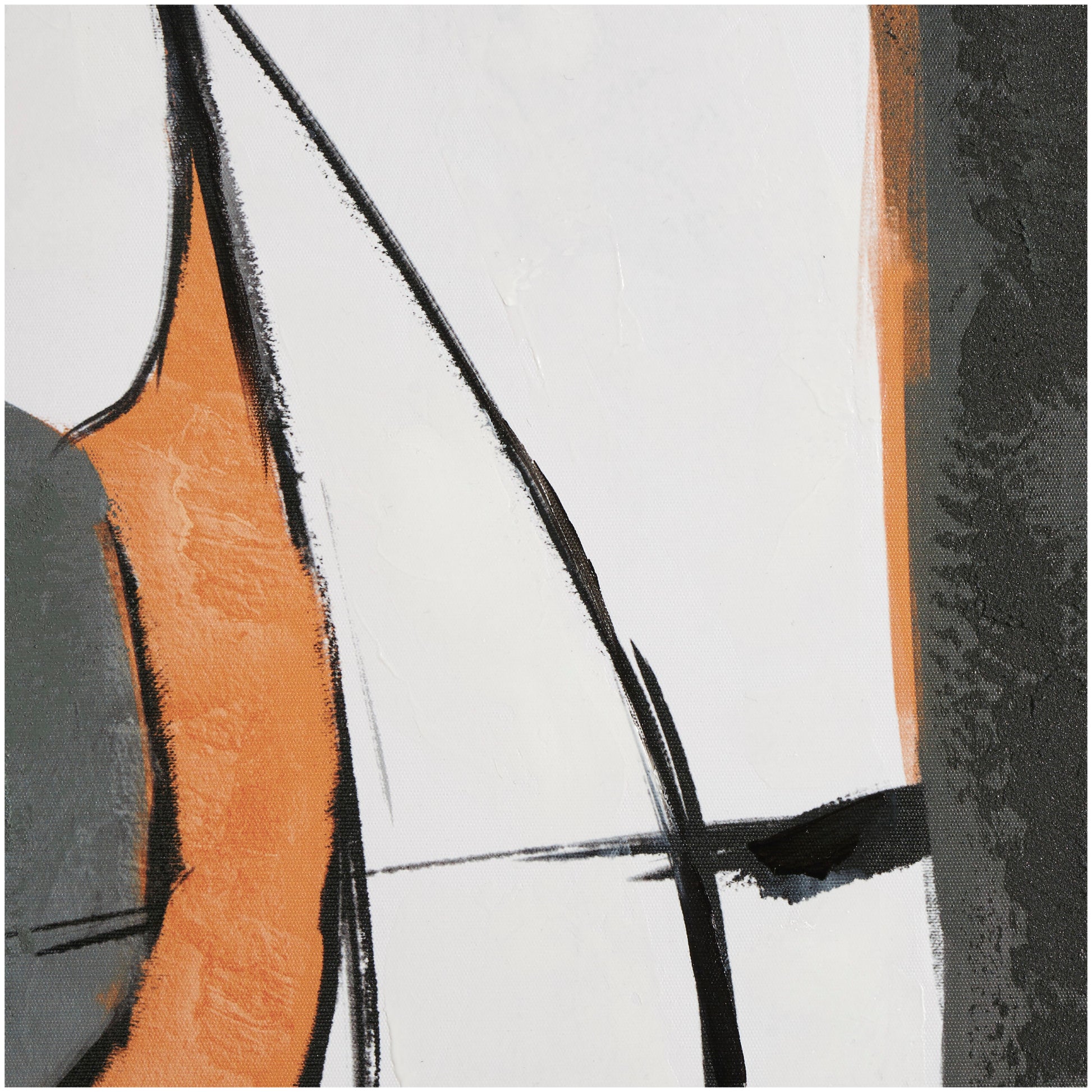 Abstract Green Canvas Line and Shape Living Room Framed Wall Art with Orange Accents