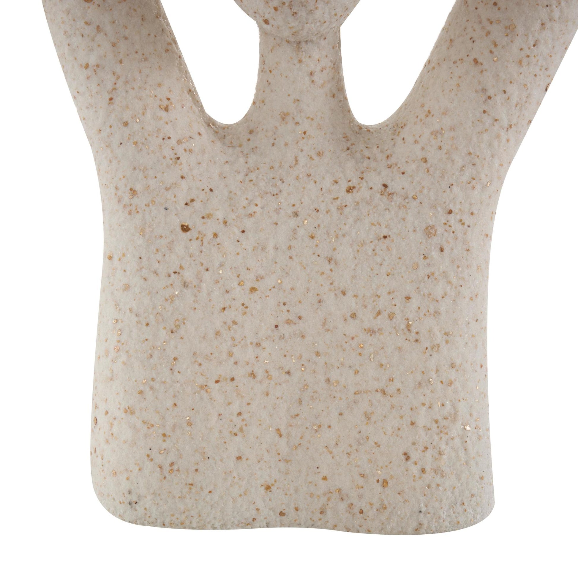 People Cream Polystone Abstract Textured Decorative Sculpture with Clear Glass Ball and Gold Speckles