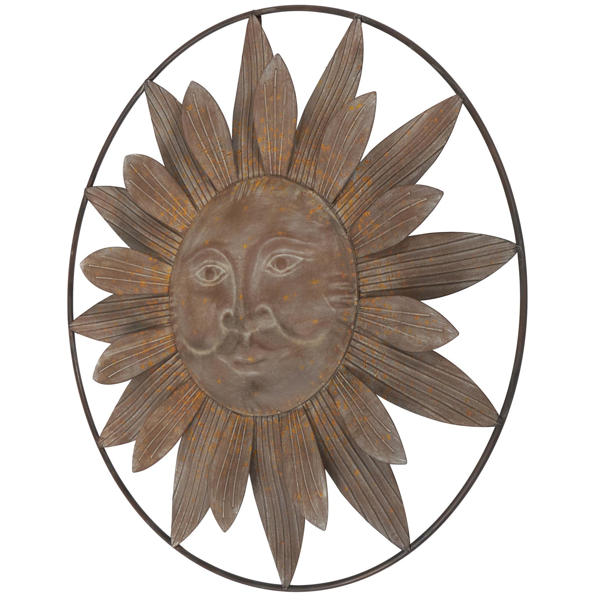 Sun Brown Metal Indoor Outdoor Home Wall Decor with Distressed Copper Like Finish