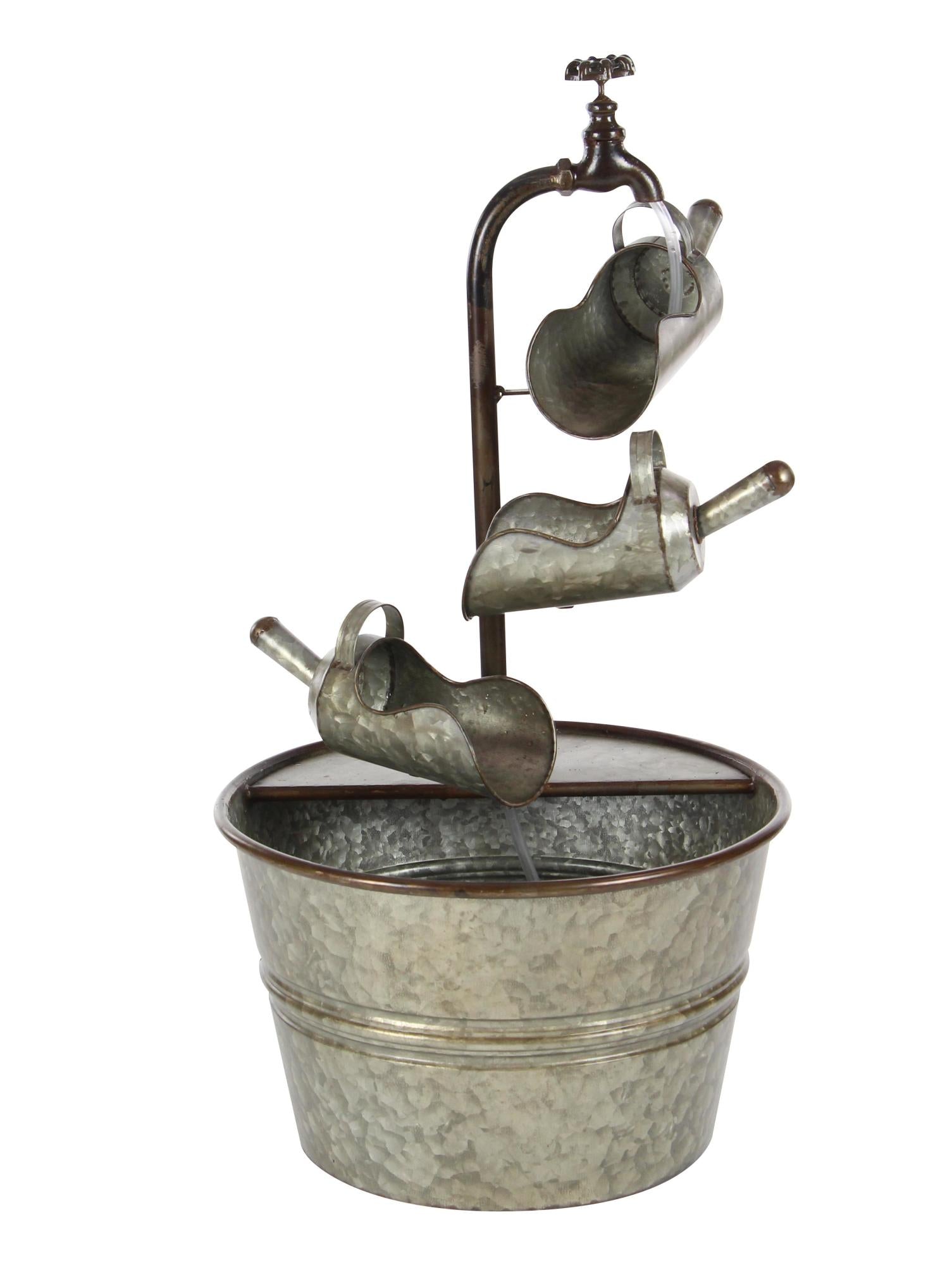 Gray Metal Indoor Outdoor Fountain with Watering Cans