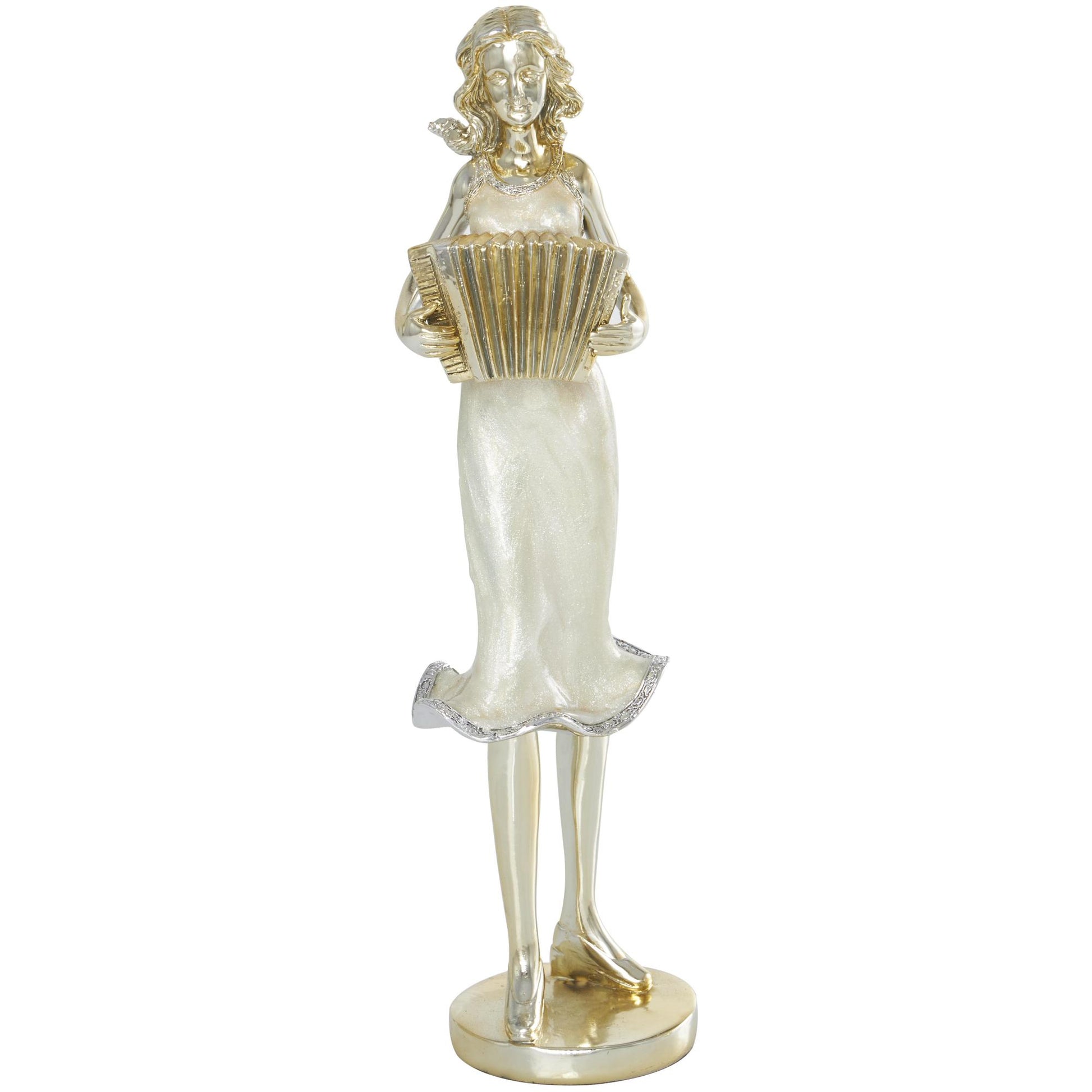 Set of 2 Musician Gold Resin Decorative Sculpture with Accordion and Saxophone