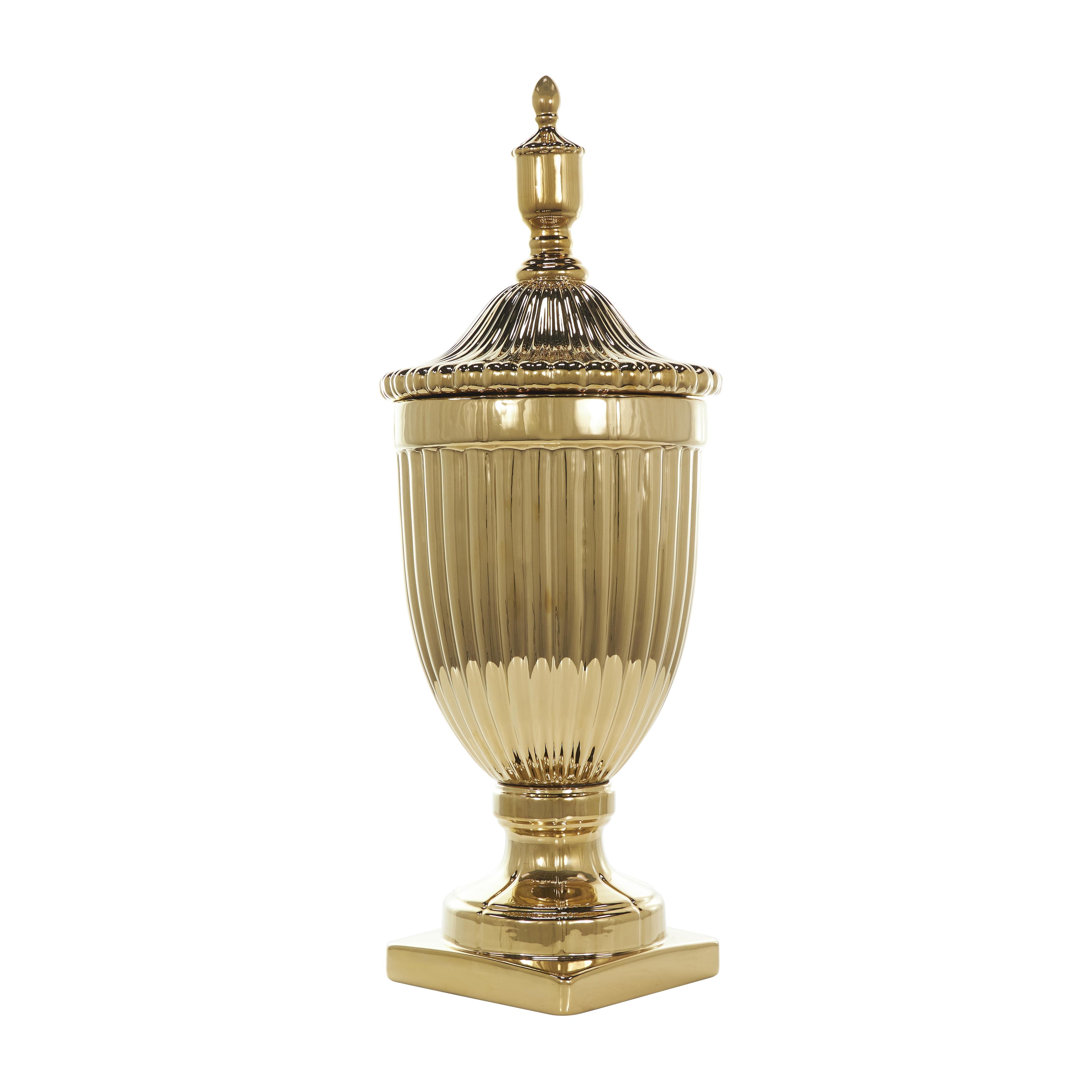 Ceramic Tall Fluted Urn Living Room Decorative Jars with Grooves and Lid