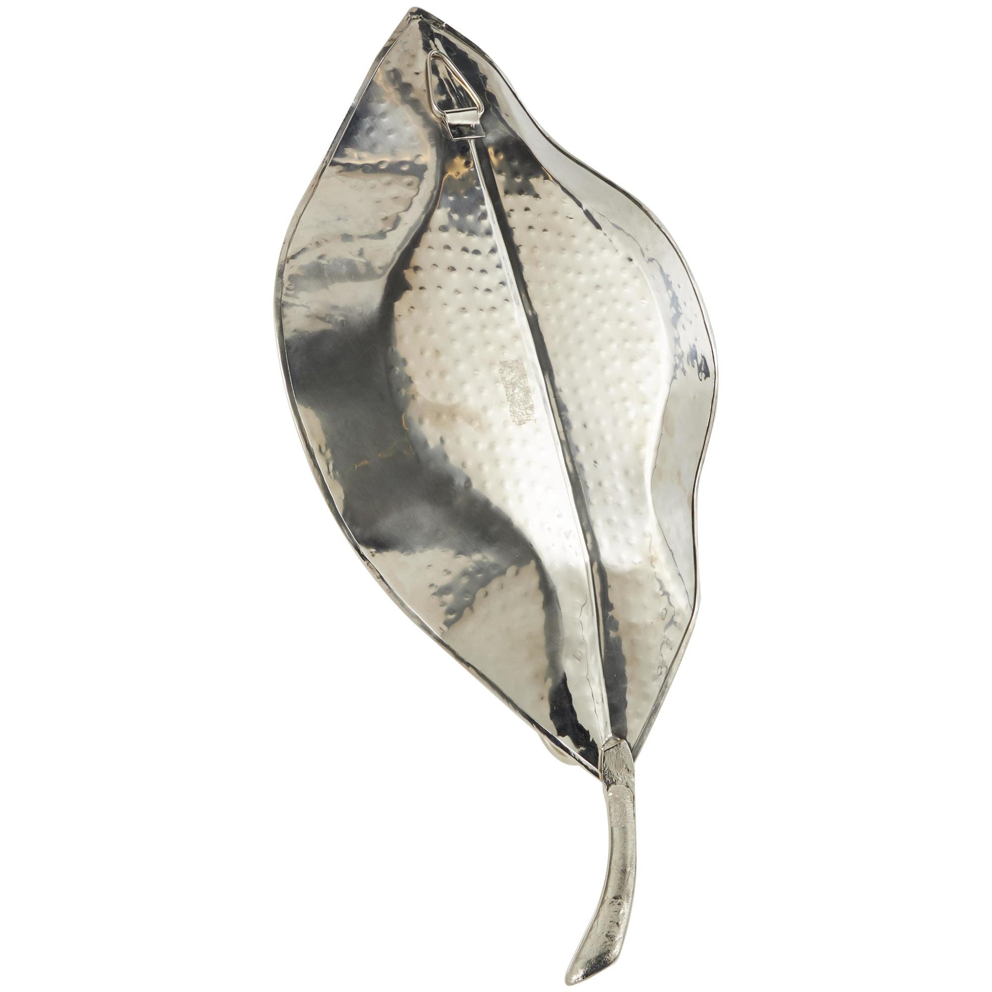 Leaf Silver Stainless Steel Metal Slim Single Candle Indoor Outdoor Wall Sconce with Hammered Design