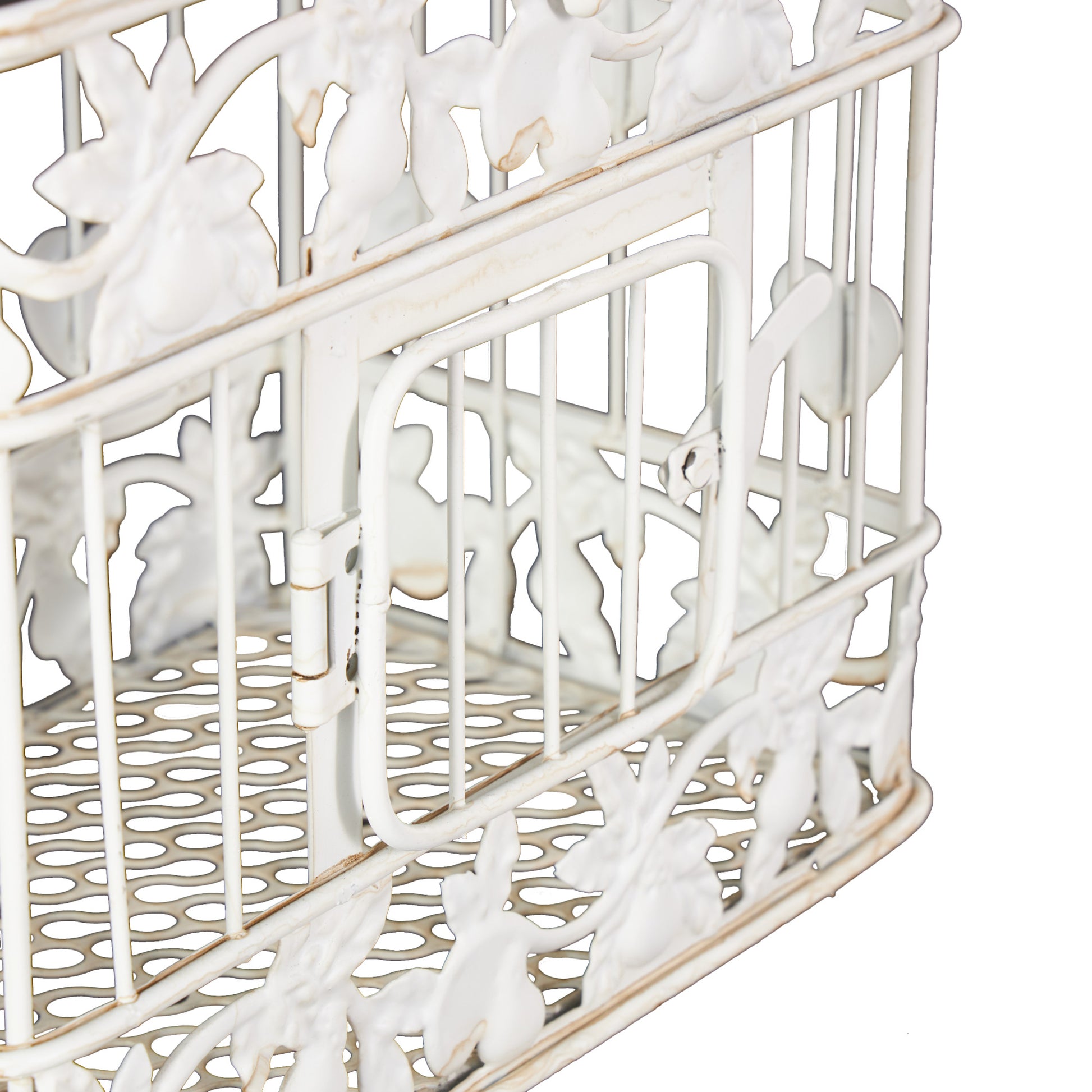 Set of 2 White Metal Indoor Outdoor Hinged Top Decorative Birdcage with Latch Lock Closure and Hanging Hook