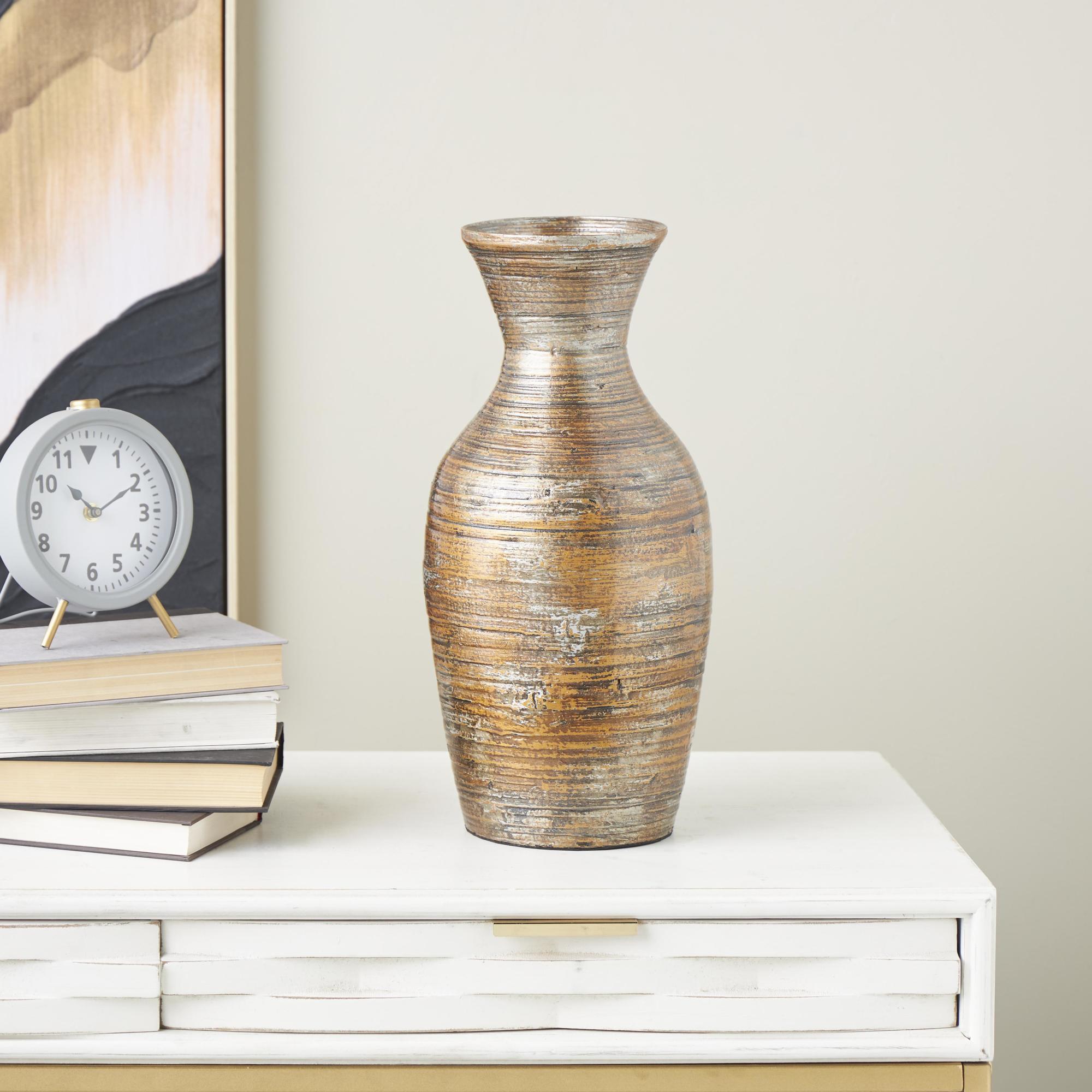 Brown Bamboo Wood Antique Inspired Pot Decorative Vase
