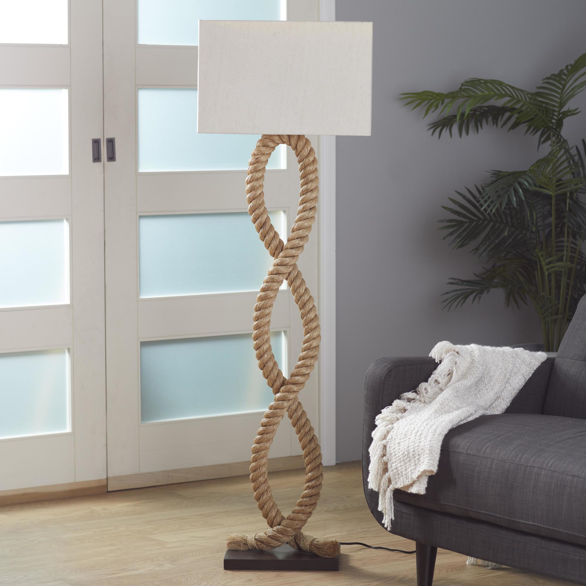 Brown Jute Rope Rope Room Floor Lamp with Linen Shade