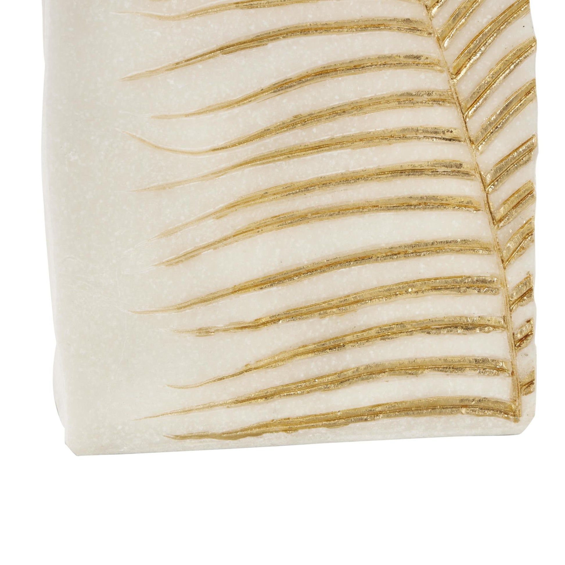 Leaf White Polystone Decorative Vase with Gold Leaf Imprint