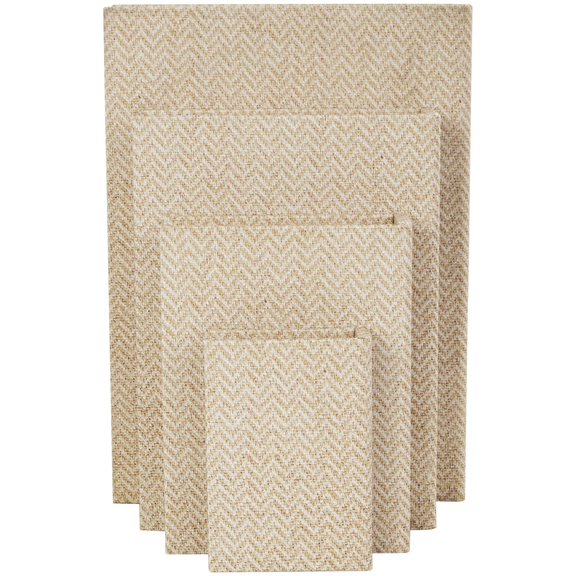 Set of 3 Linen Fabric Chevron Patterned Book Storage Decorative Box Set of 3 12", 9", 6"H