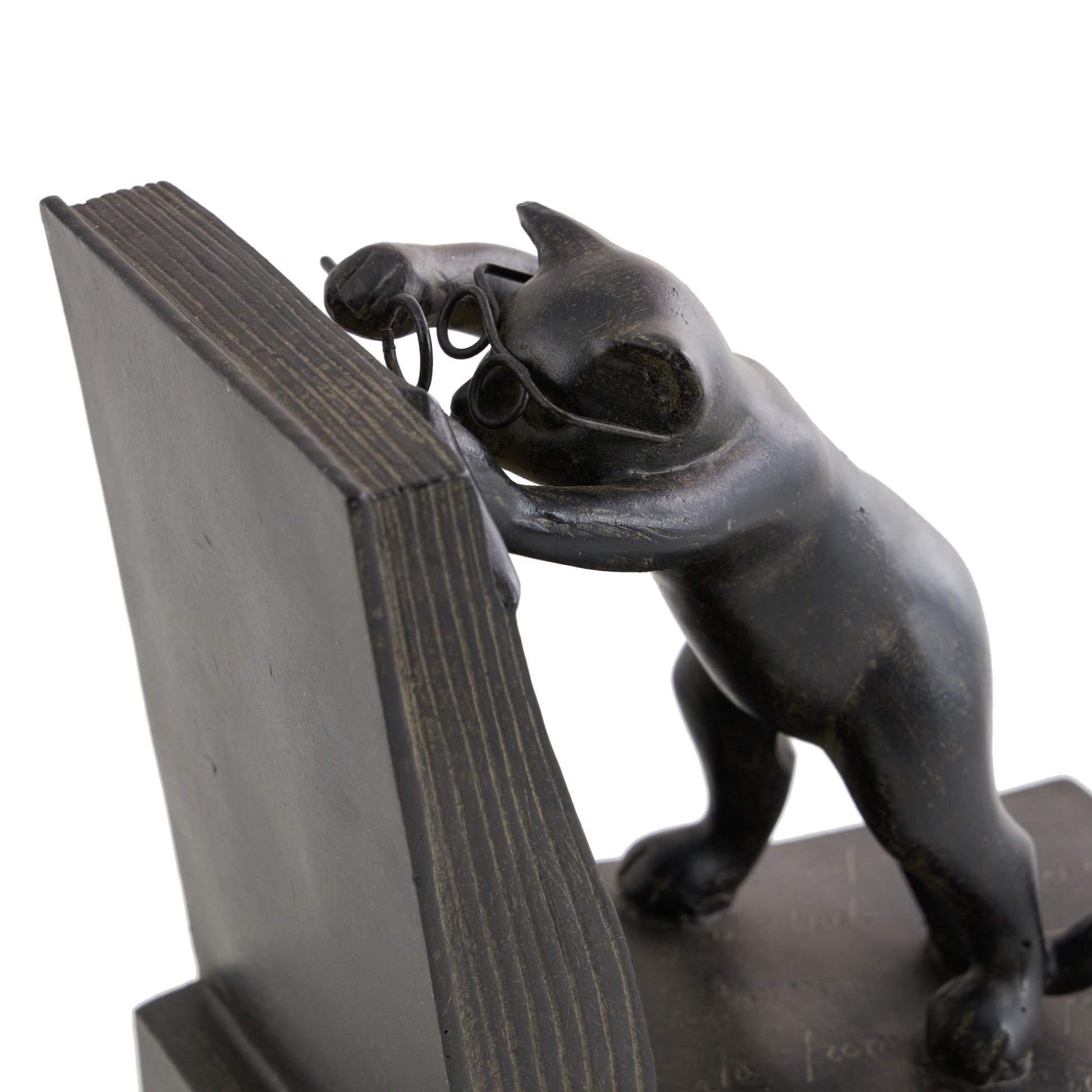 Set of 2 Cat Black Polystone Reading Decorative Bookends