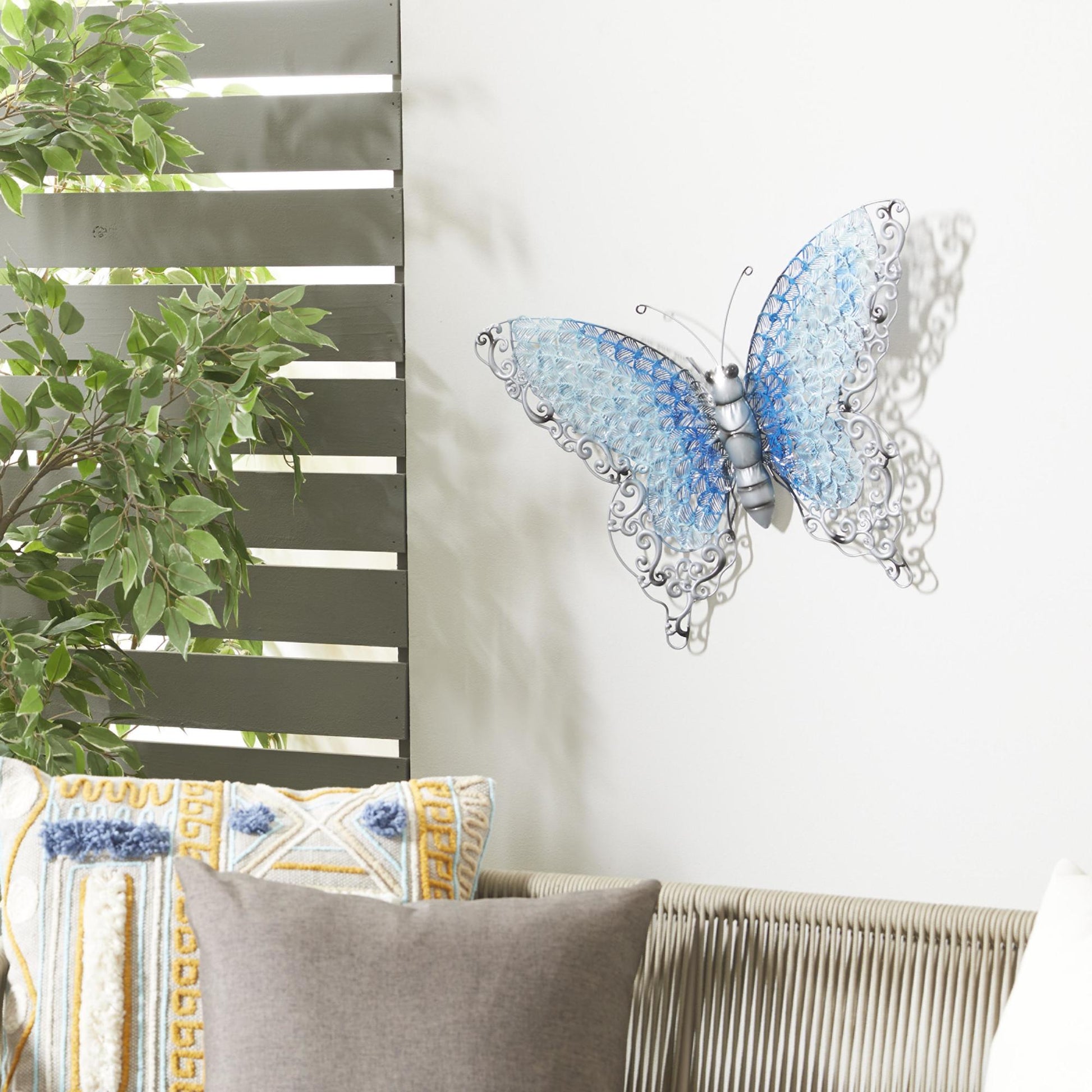 Butterfly Metal Cutout Home Wall Decor with Silver Scroll Details