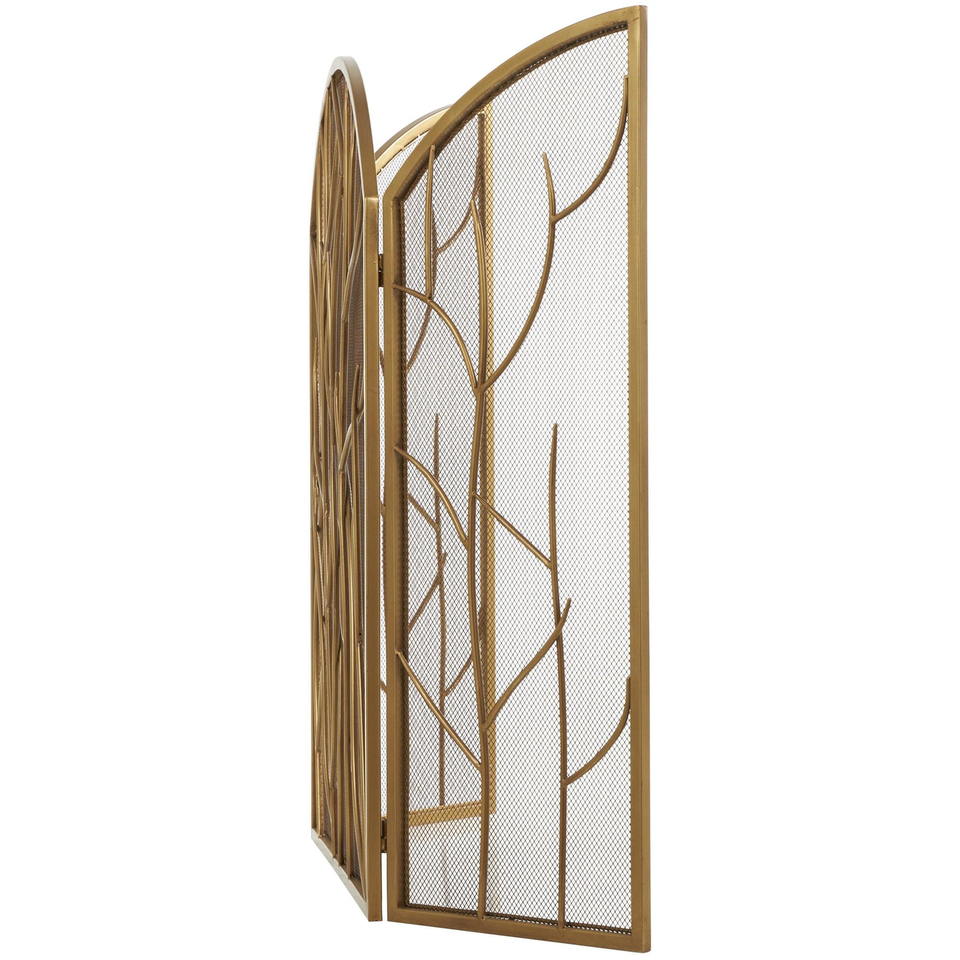 Tree Brass Metal Branch Single Panel Living Room Fireplace Screen with Mesh Netting