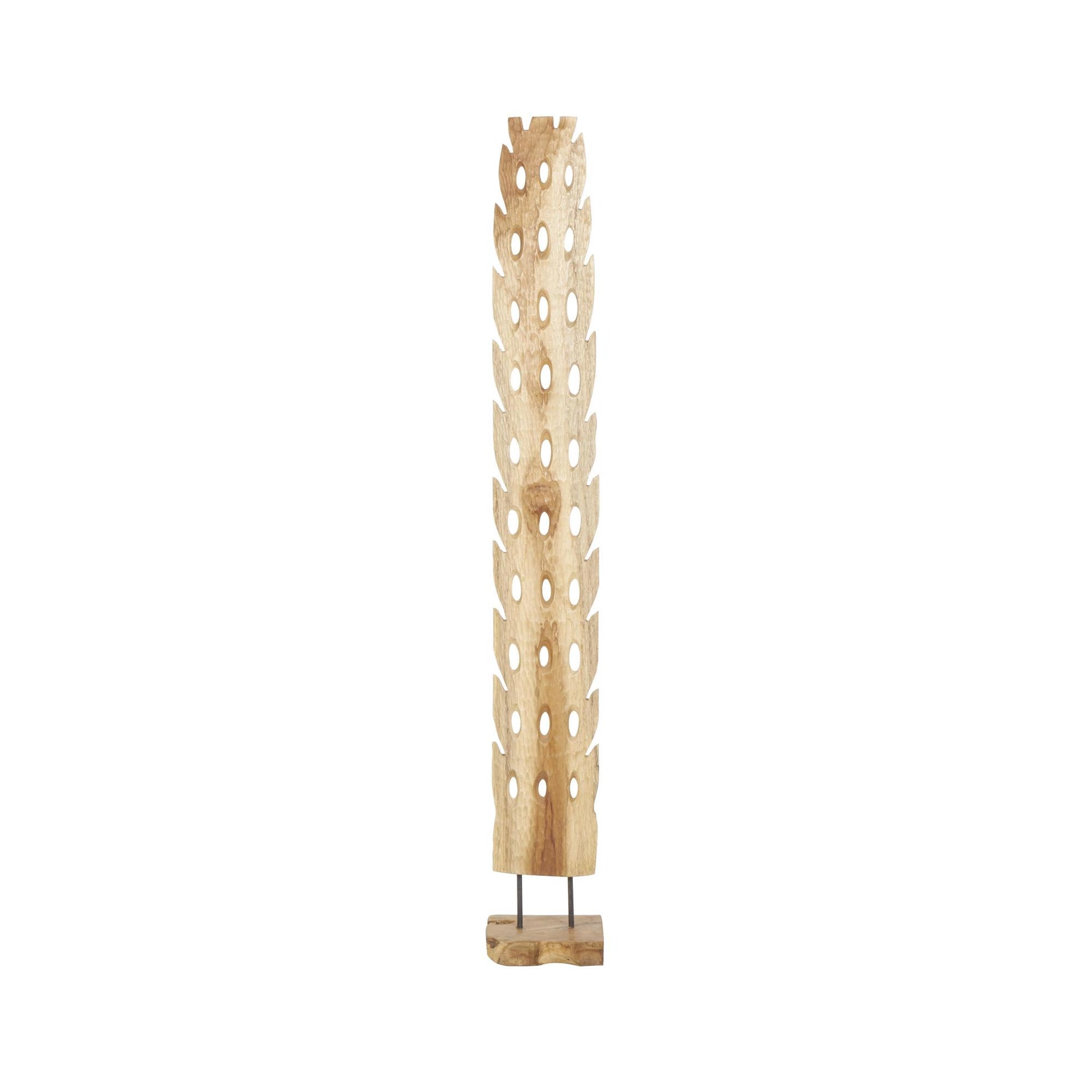 Abstract Brown Teak Wood Handmade Tall Floor Cutout Post Decorative Sculpture with Live Edge Base