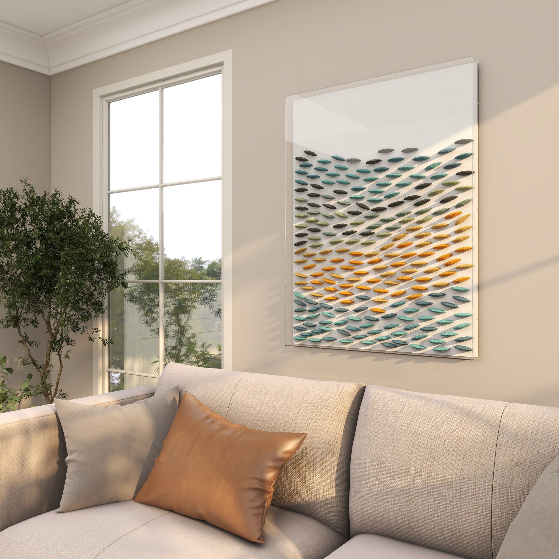 Geometric Blue Acrylic Plastic 3D Waves Home Shadow Box with Clear Frame