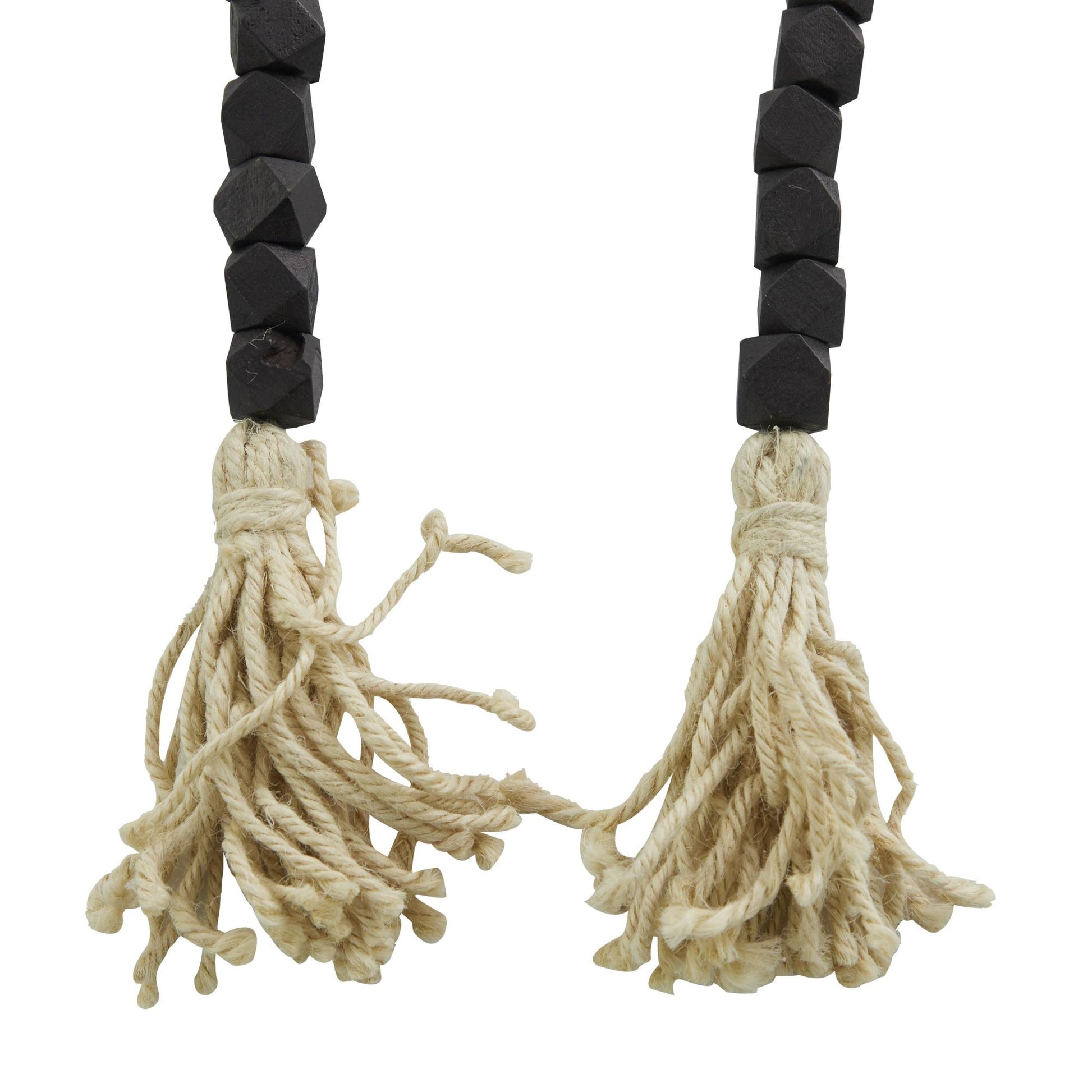 Mango Wood Handmade Hexagon Carved Geometric Long Beaded Garland with Tassel