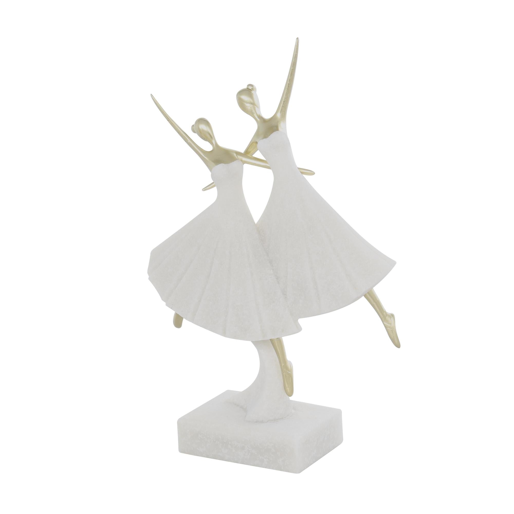 Dancer Cream Polystone Ballet Decorative Sculpture with Gold Accents