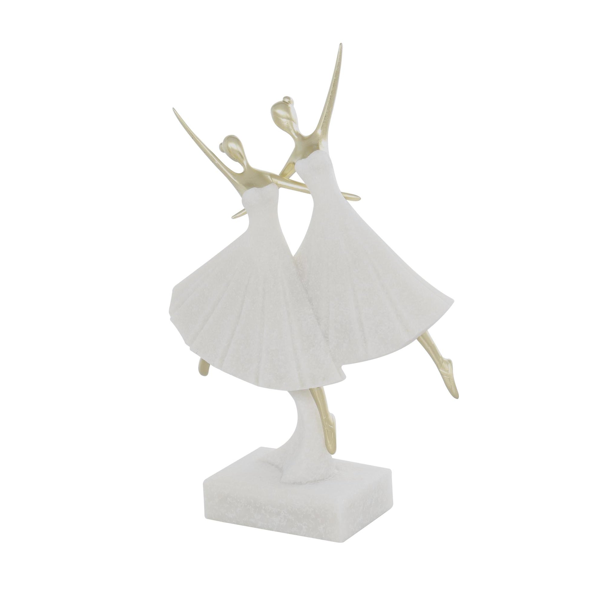 Dancer Cream Polystone Ballet Decorative Sculpture with Gold Accents
