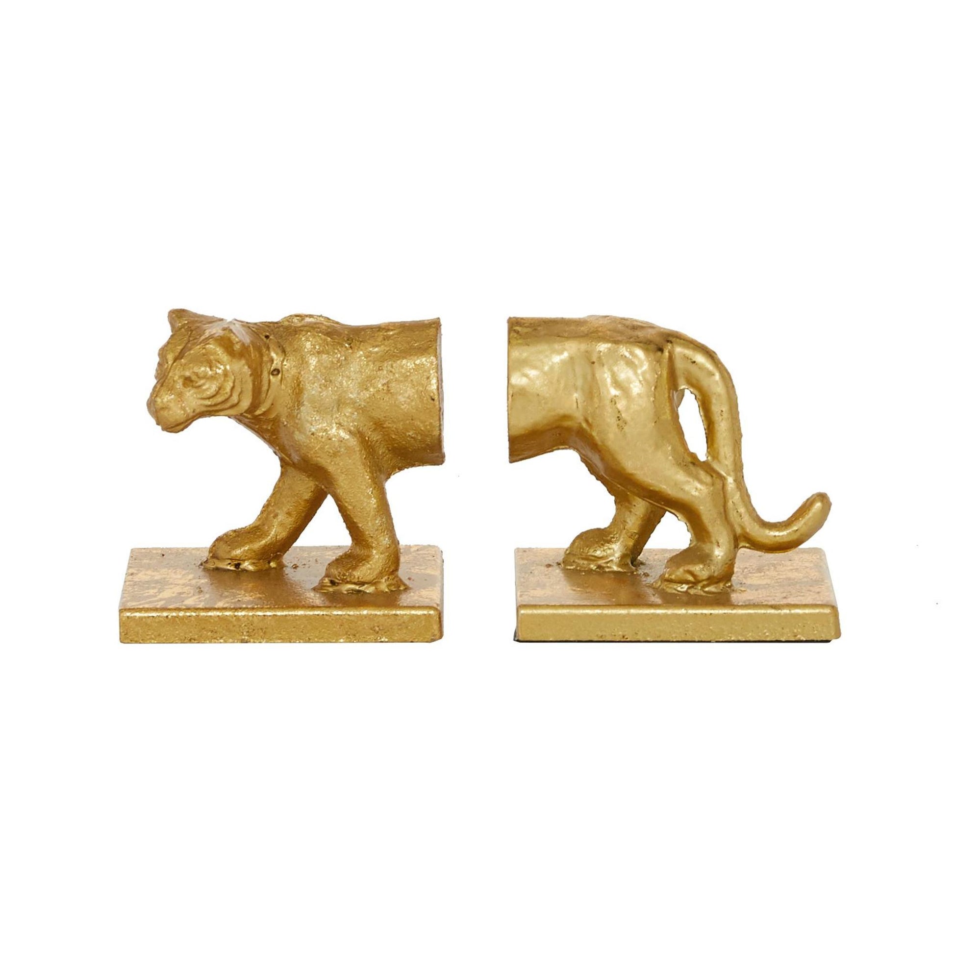 Set of 2 Leopard Gold Metal Decorative Bookends