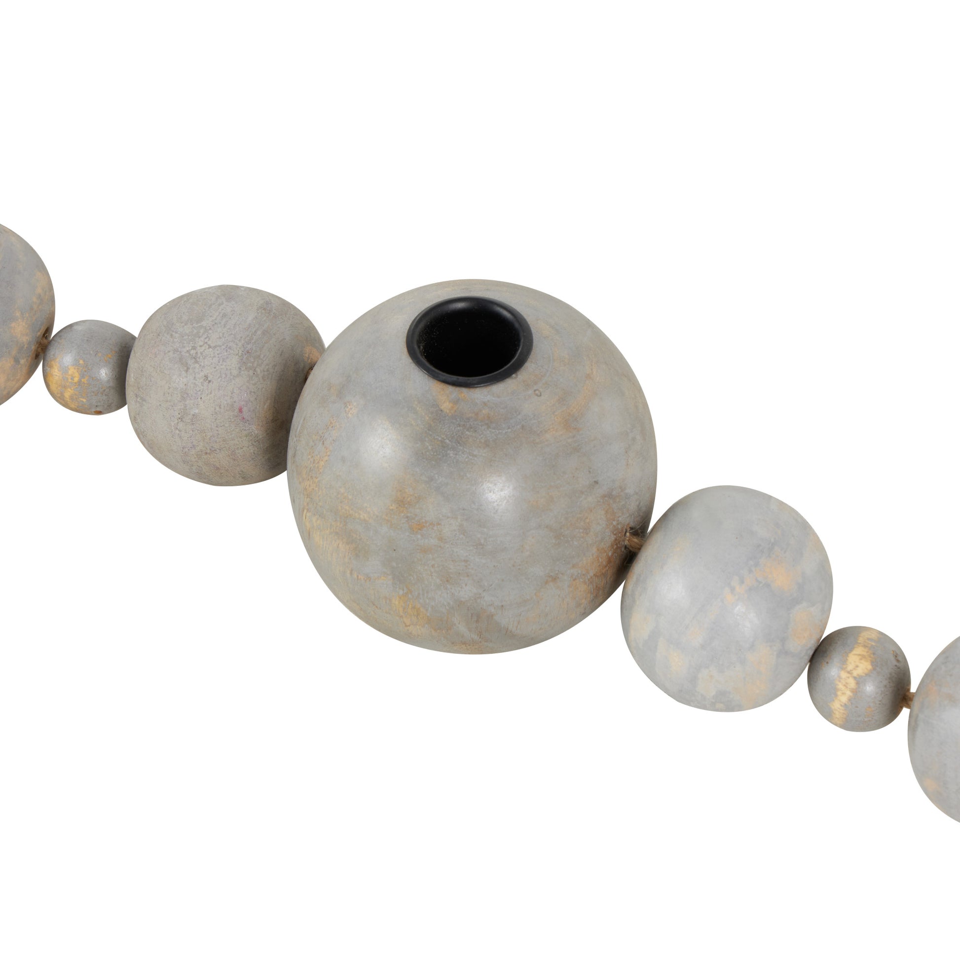 Mango Wood Handmade Garland Decorative Candle Holder with Brown Tassel