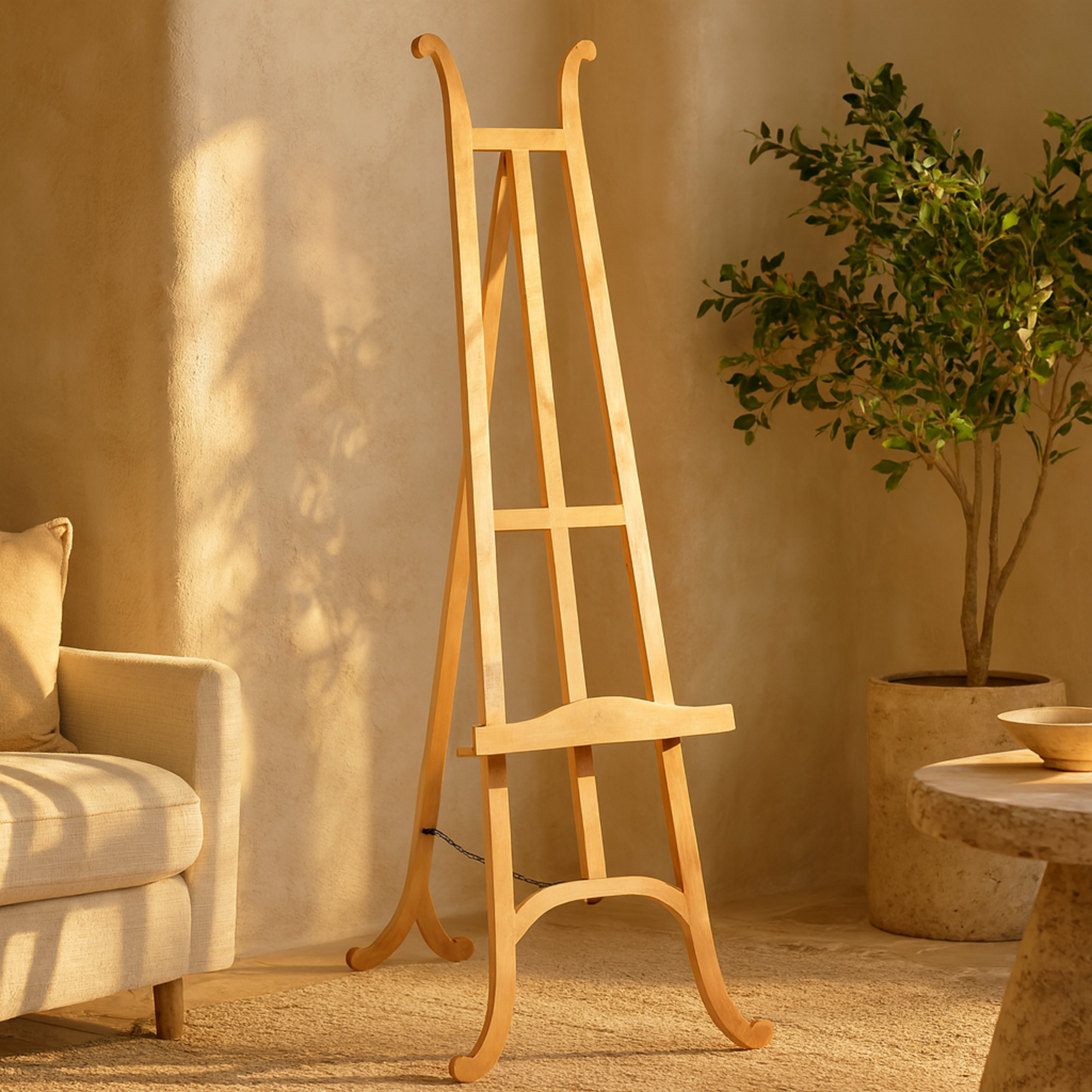 Light Brown Wood Handmade Tall Floor Display Easel with Foldable Stand