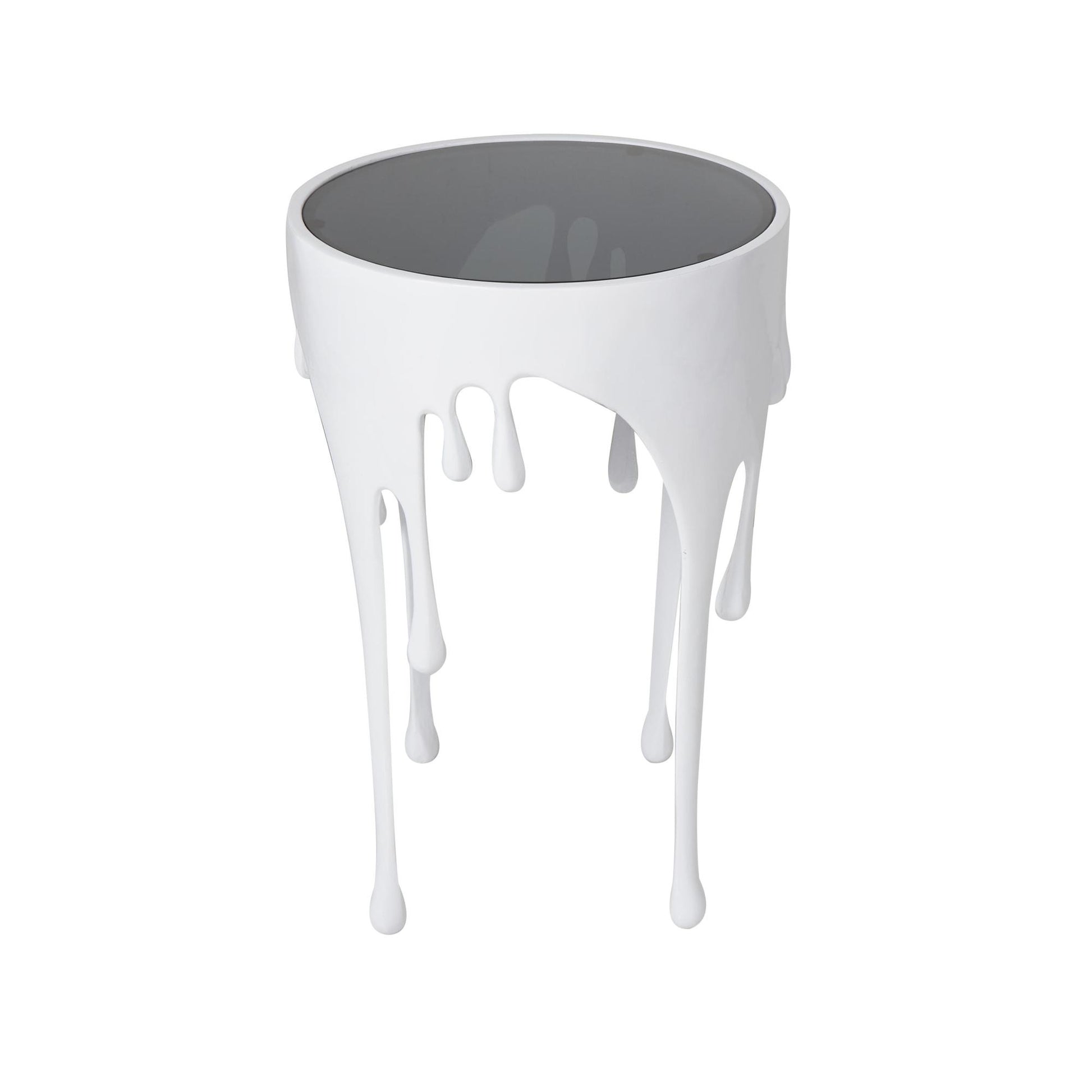 Abstract Aluminum Metal Drip Side End Accent Table with Melting Design and Shaded Glass Top