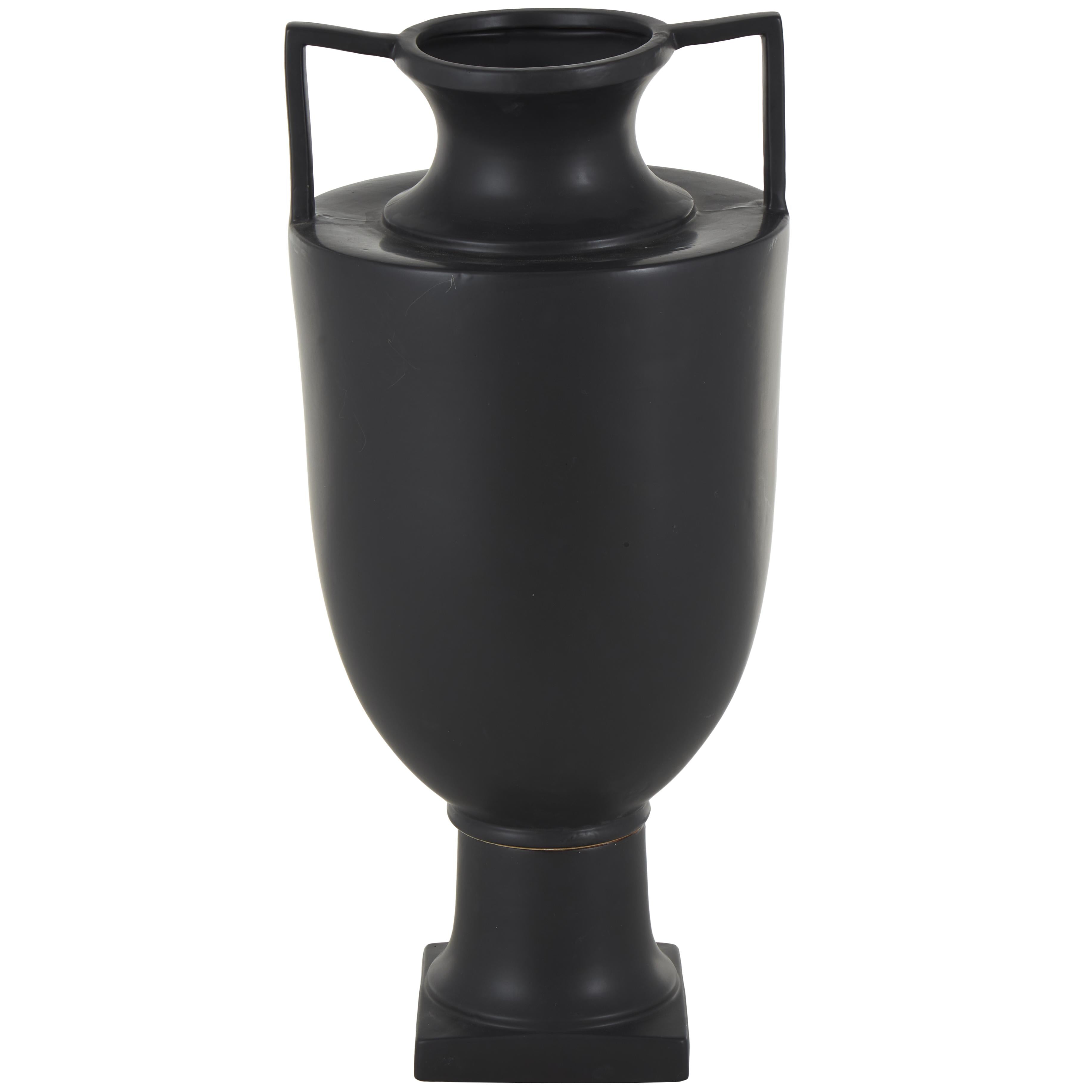 Ceramic Fluted Urn Shaped Decorative Vase with Handles