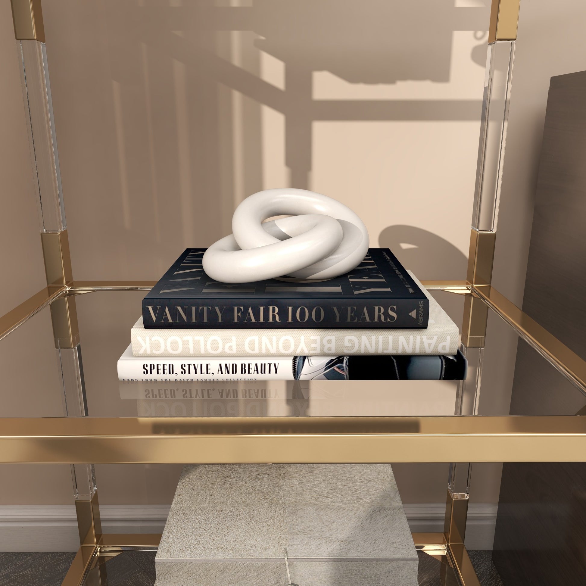 CosmoLiving by Cosmopolitan Chain White Marble Handmade Geometric 2 Link Decorative Sculpture