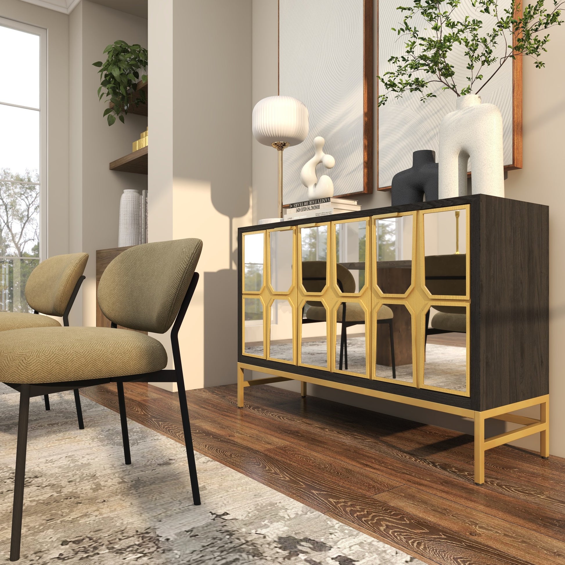 Wooden 3 Door Room Cabinet with Mirrored Front