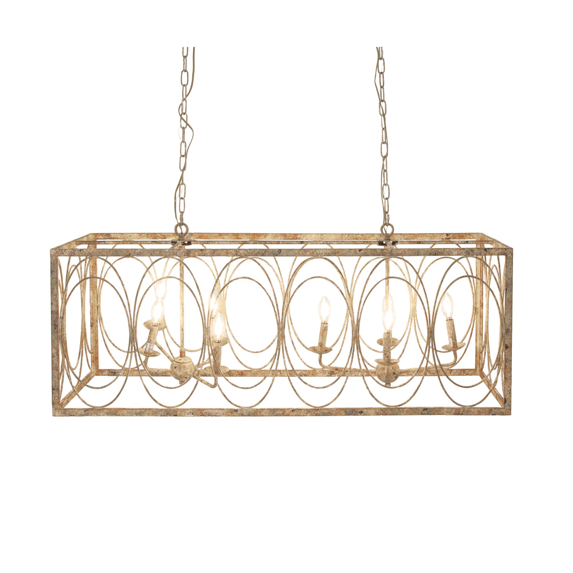 Gold Metal Distressed Caged 8 Light Room Chandelier with Link Style Chain