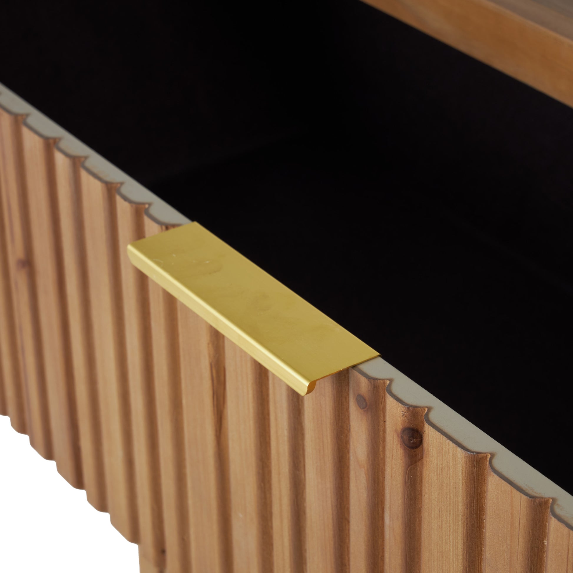 Brown Wooden Ribbed 3 Drawer Room Chest with Gold Handles and Legs