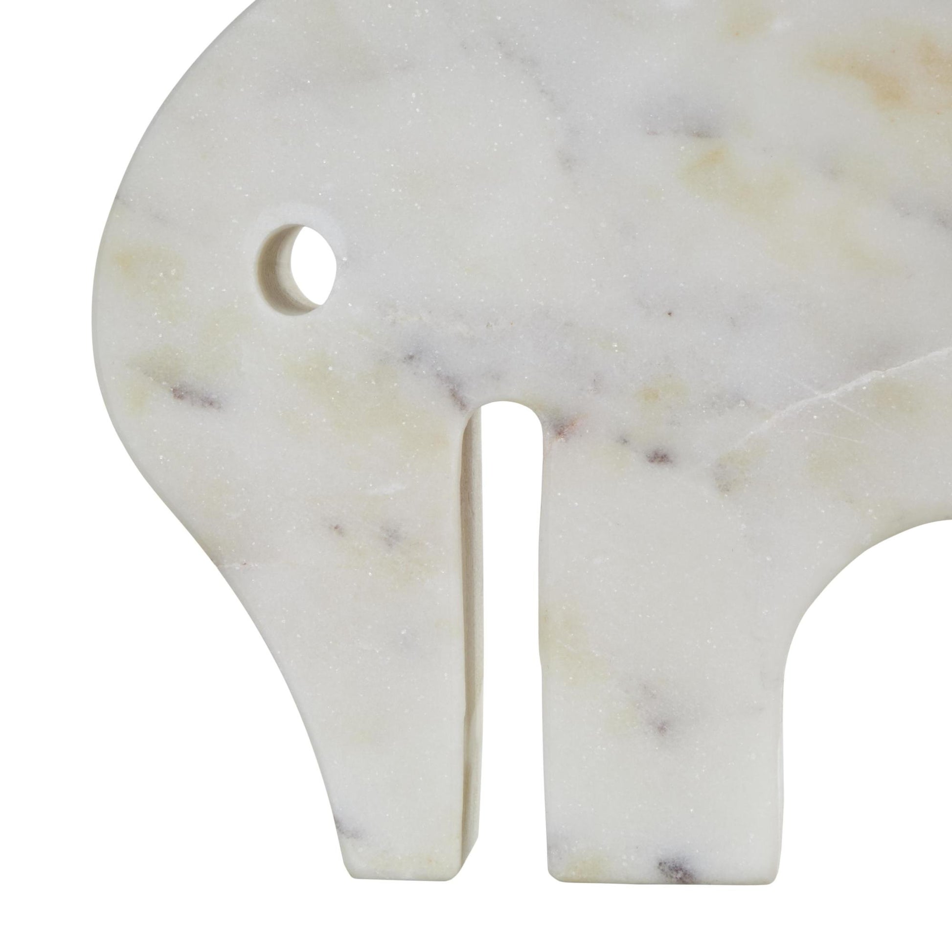 Set of 2 Elephant White Marble Rounded Abstract Decorative Sculpture with Gray Marble Veins and Cutouts