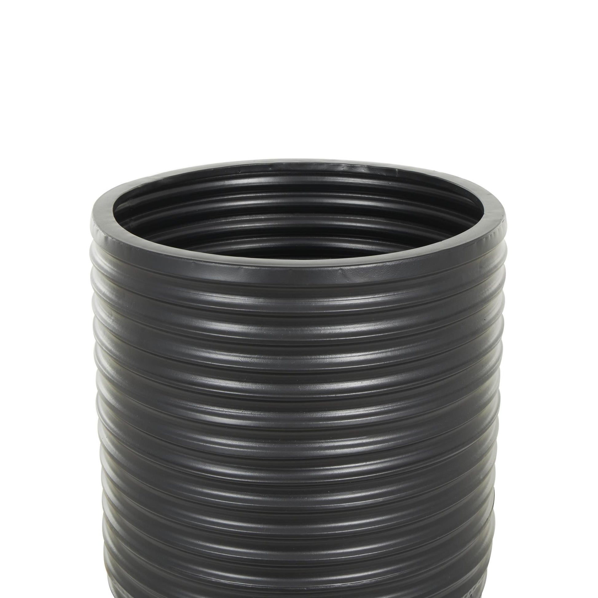 Set of 3 Black Metal Ribbed Tall Floor Decorative Vase with Horizontal Grooves