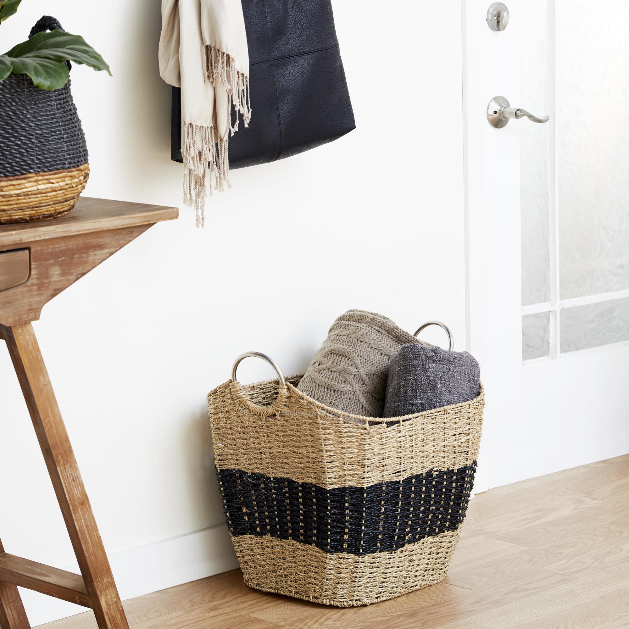 Seagrass Handmade Decorative and Functional Storage Basket with Metal Handles 21" x 18" x 18"