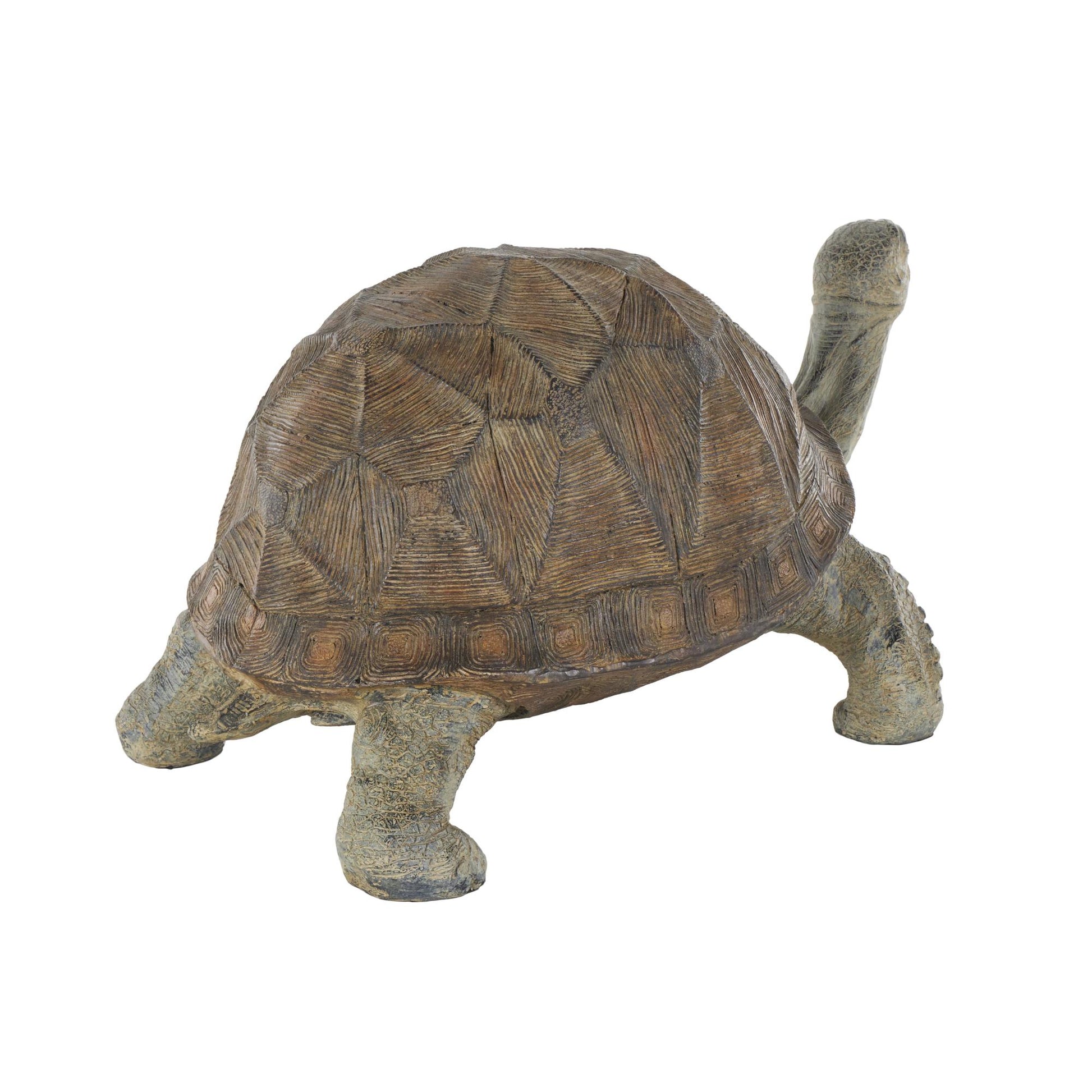 Turtle Brown Resin Distressed Textured Indoor Outdoor Garden Sculpture with Patterned Shell