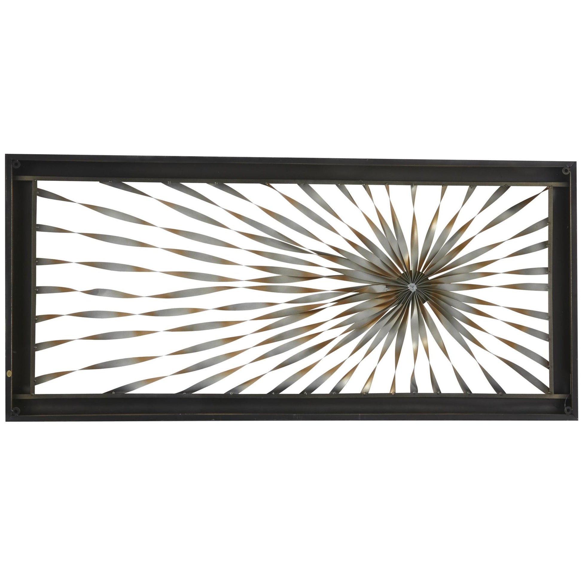 Sunburst Gold Metal Coiled Ribbon Home Wall Decor with Black Frame