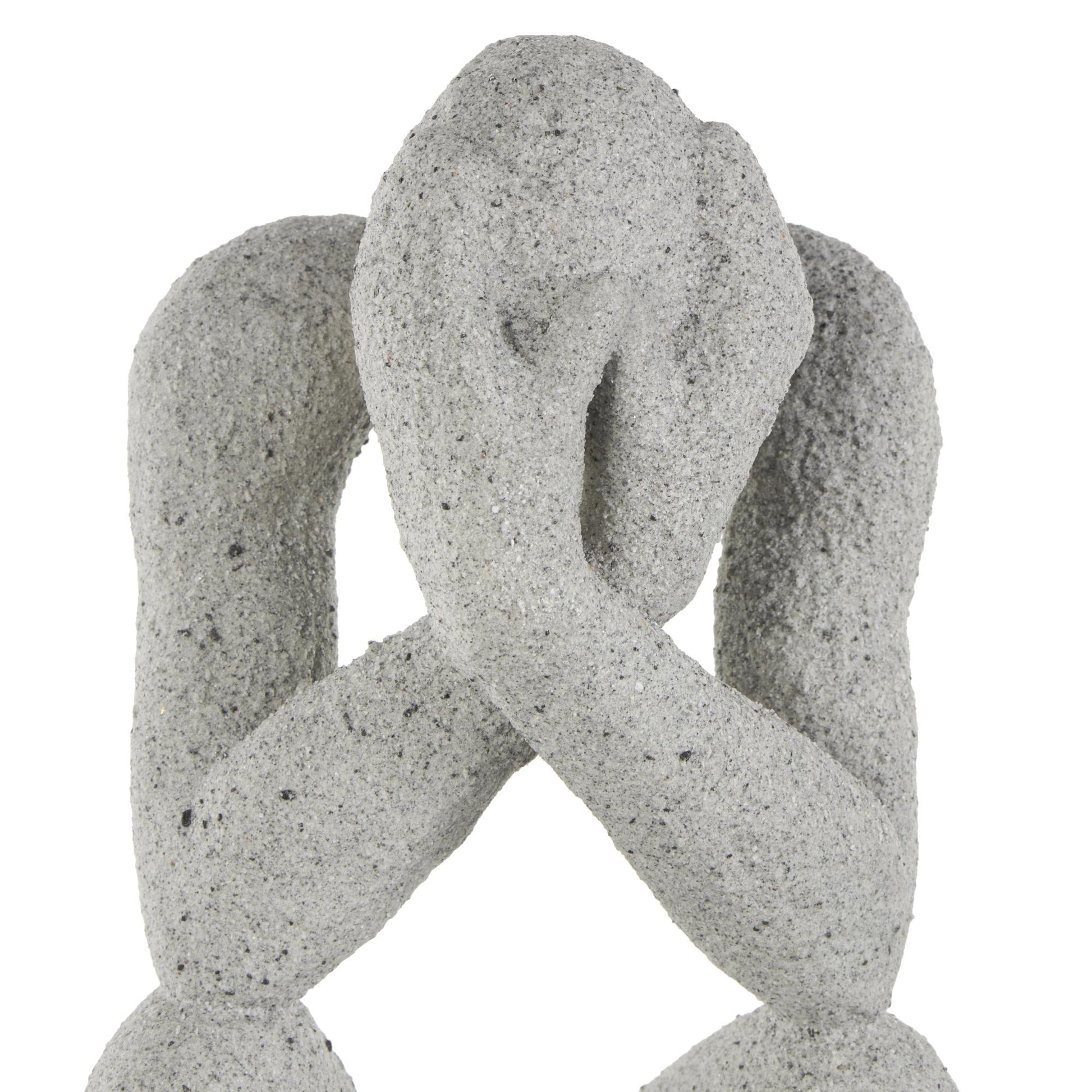 People Gray Polystone Crouching Decorative Sculpture with Black Square Base