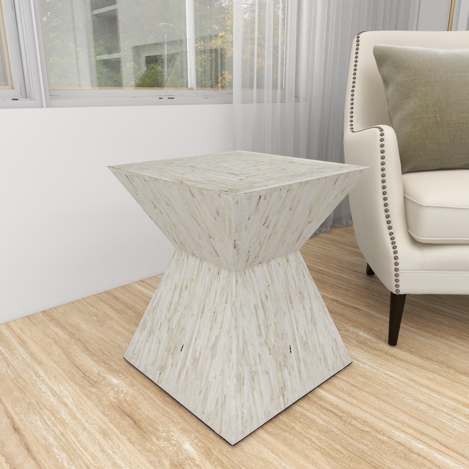 Mother of Pearl Shell Handmade Hourglass Shaped Side End Accent Table