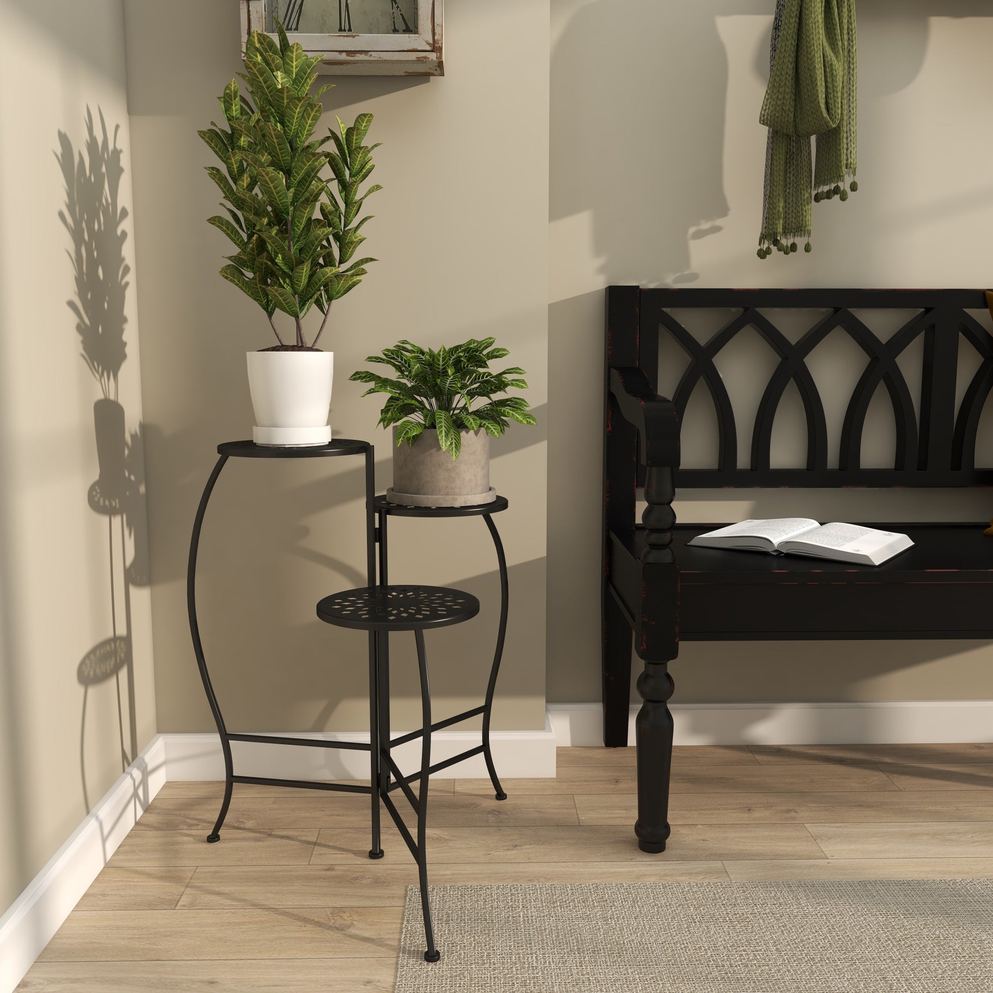 Floral Metal 3 Tier Indoor Outdoor Plantstand 19" x 14" x 24"