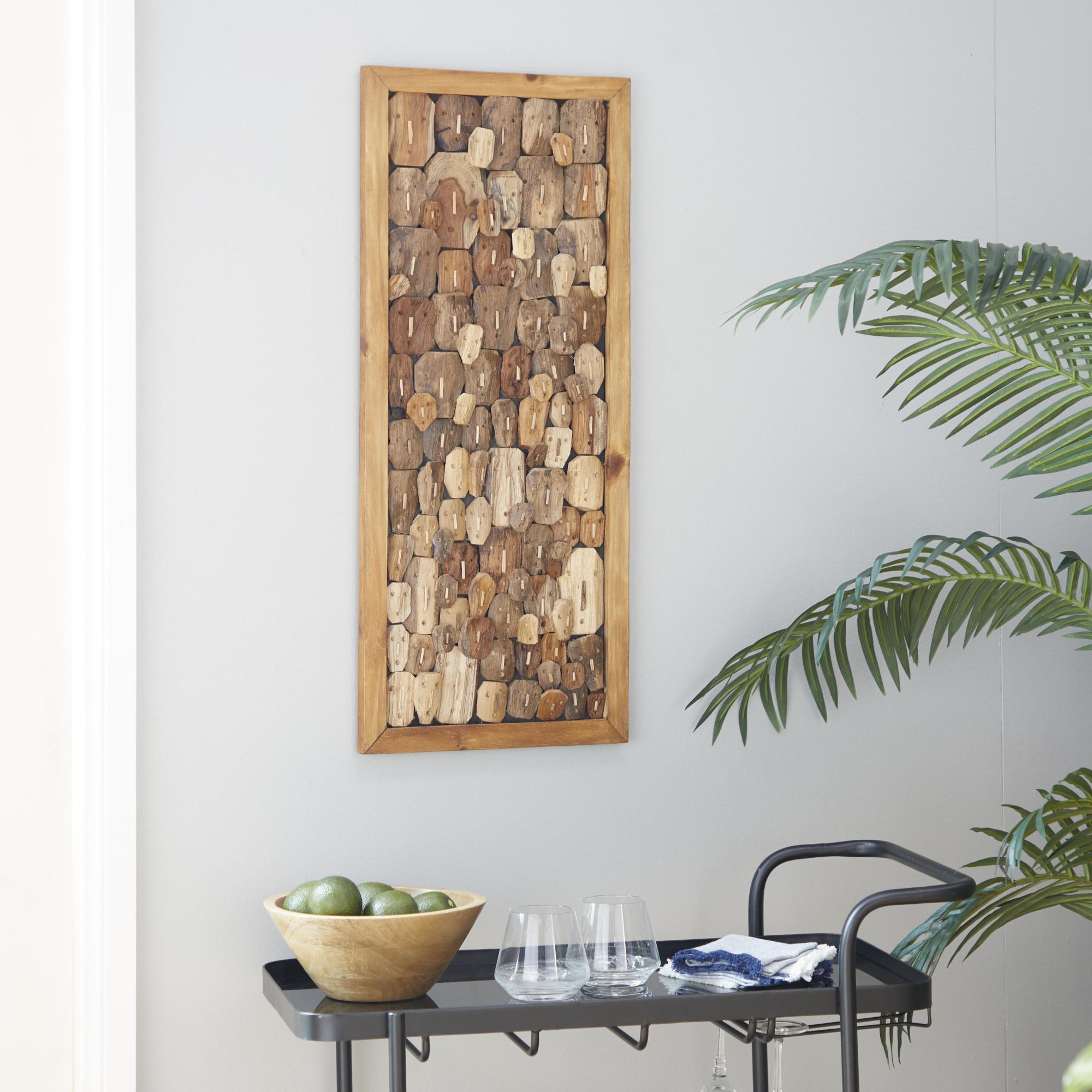 Abstract Brown Teak Wood Handmade Carved Faces Home Wall Decor