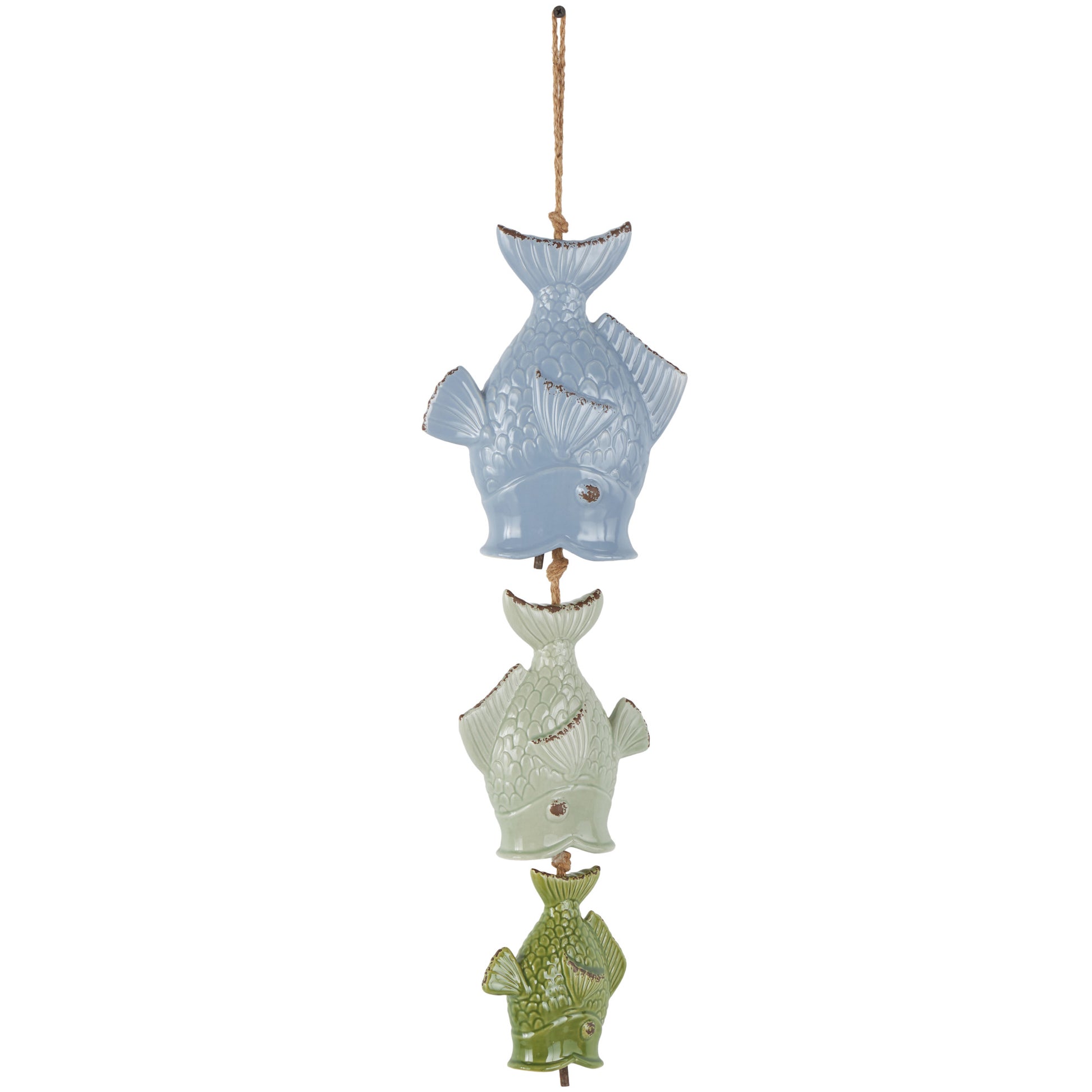 Fish Multi Colored Ceramic Indoor Outdoor Windchime with Brown Rope